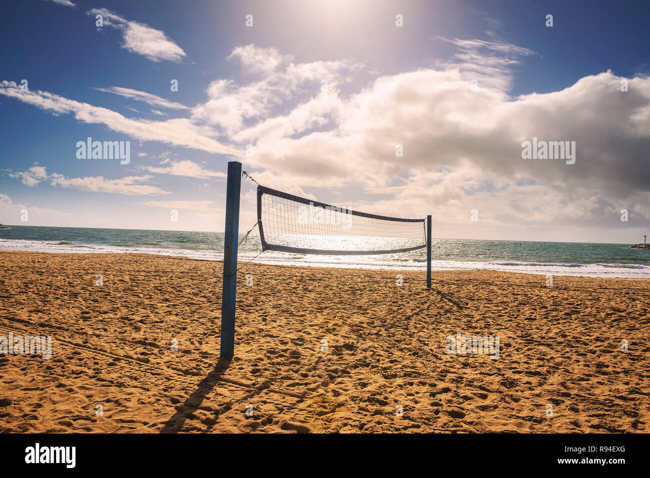 Beach volleyball net on the Corona del Mar State Beach near Los Angeles