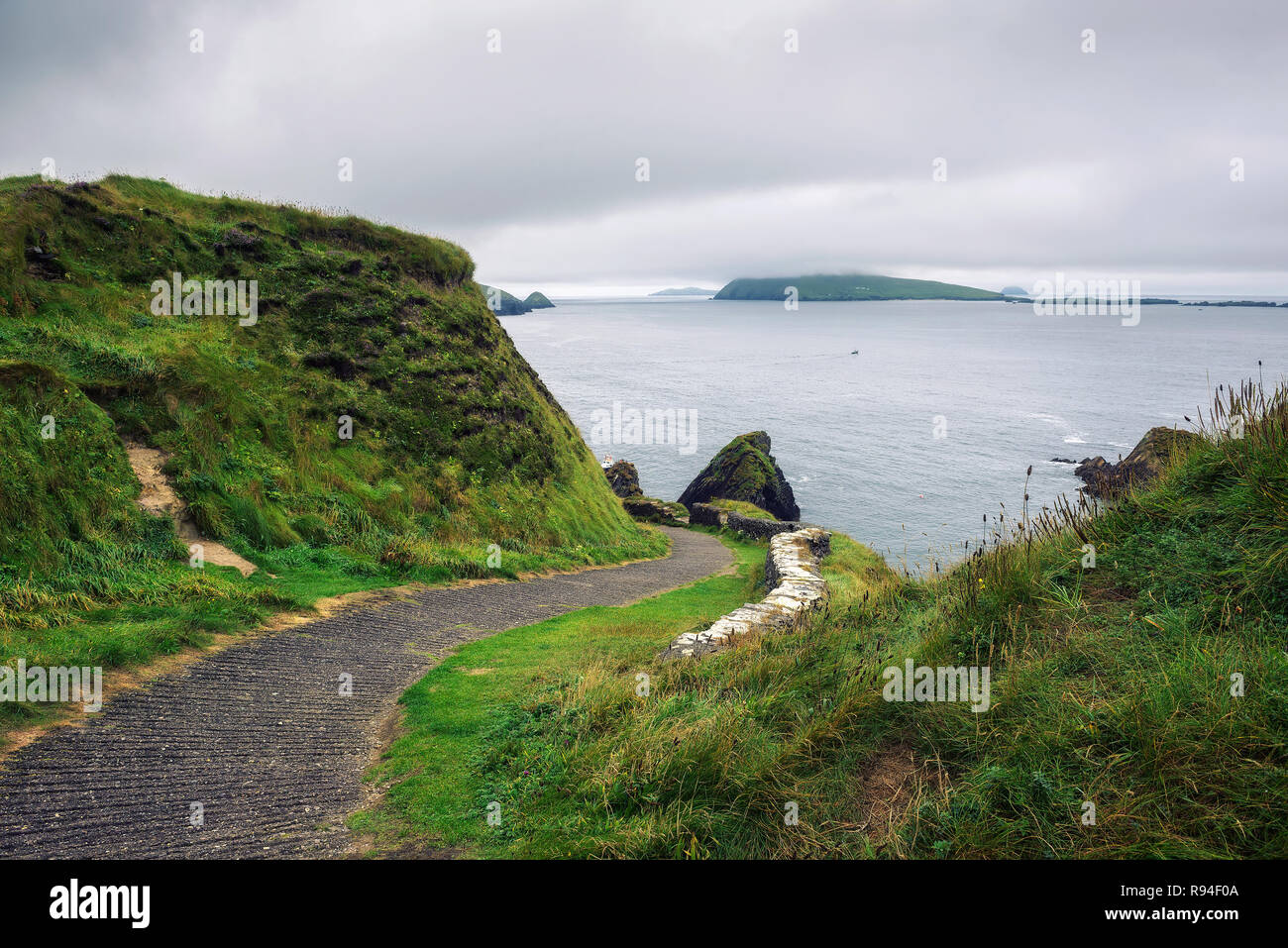Pathway down to the Dunquin Pier in Ireland Stock Photo