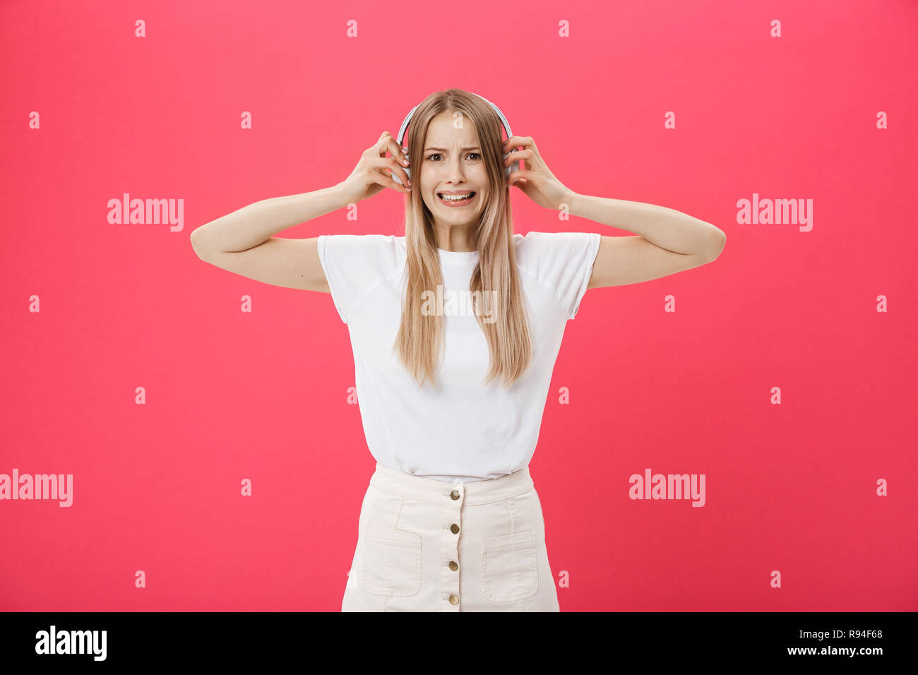 Woman Covering Ears Noise Stock Photos & Woman Covering Ears Noise