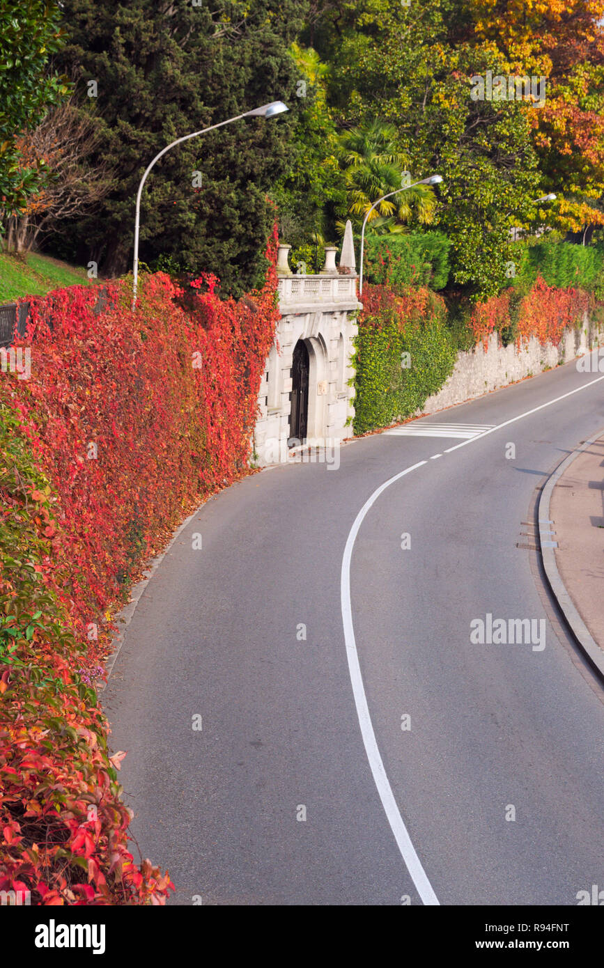 a road along Lake Como during the fall season, Italy Stock Photo