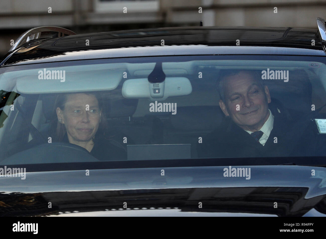 Lady Sarah Chatto and her husband Daniel leaving the Queen's Christmas lunch at Buckingham Palace, London. Stock Photo