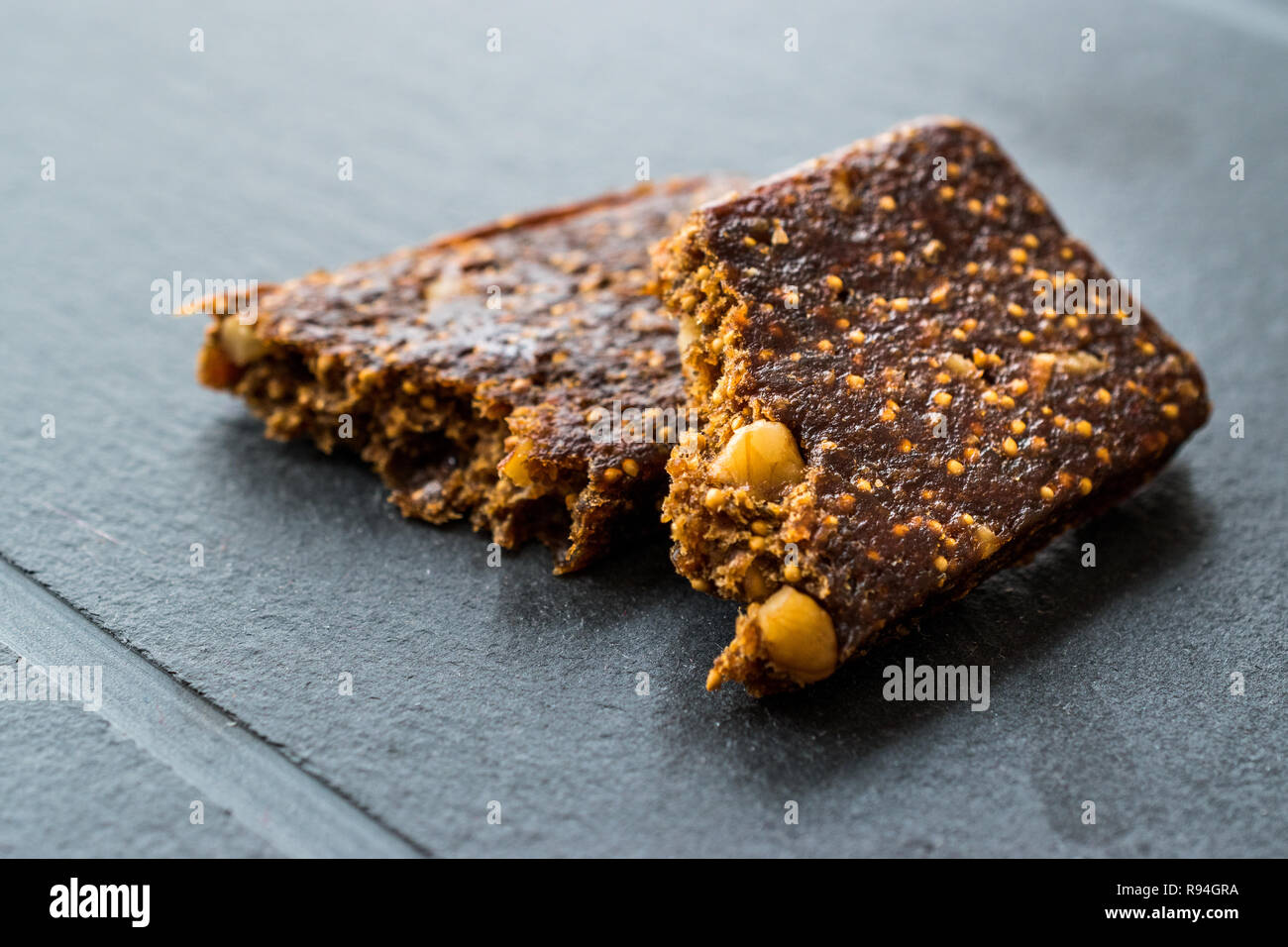 Gluten Free Raw Fruit Bar with Dried Fig, Walnut and Date Fruit. Organic Food Stock Photo Alamy