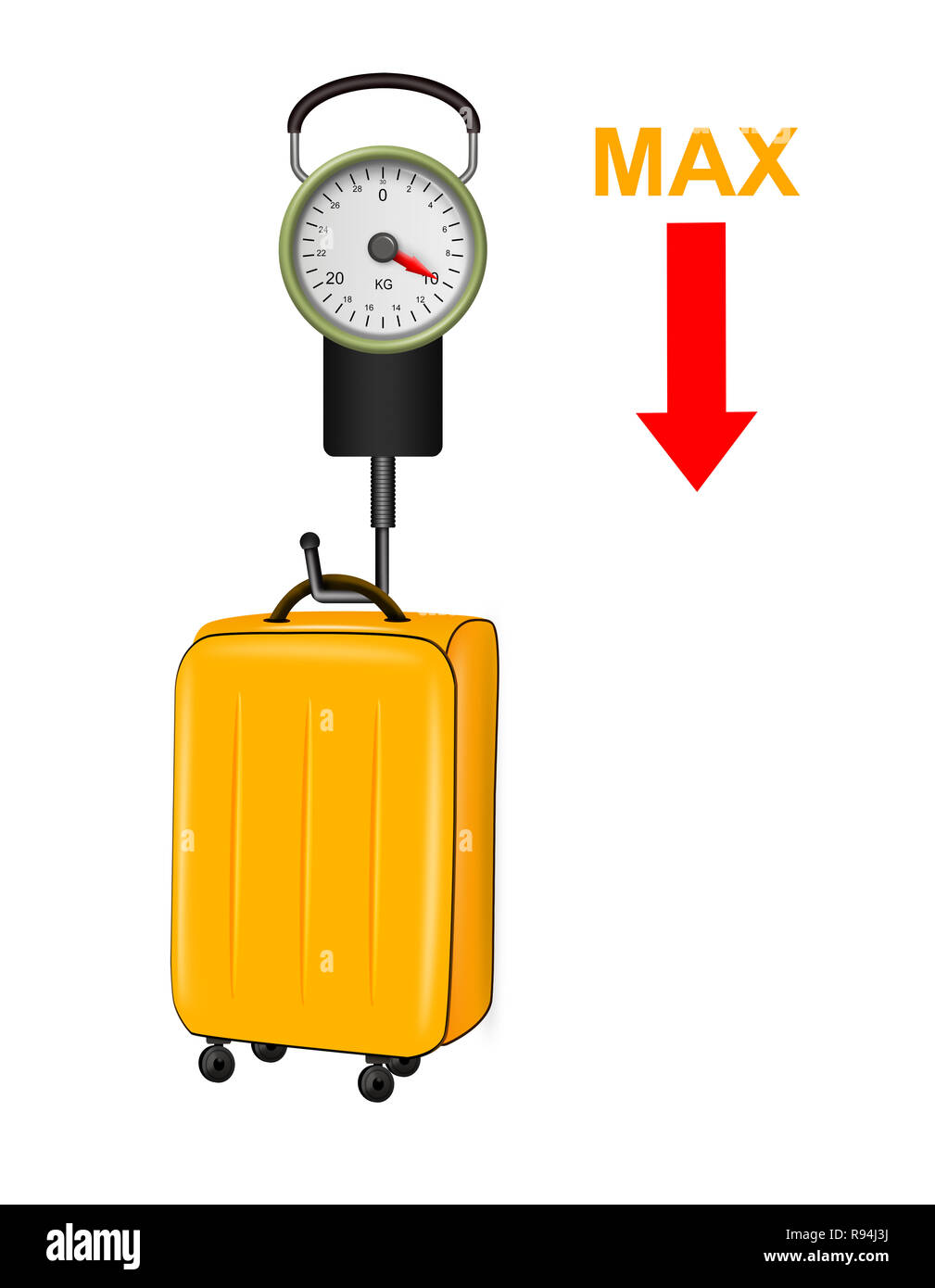 Illustration of manual scale to weigh suitcases at the airport on white background Stock Photo
