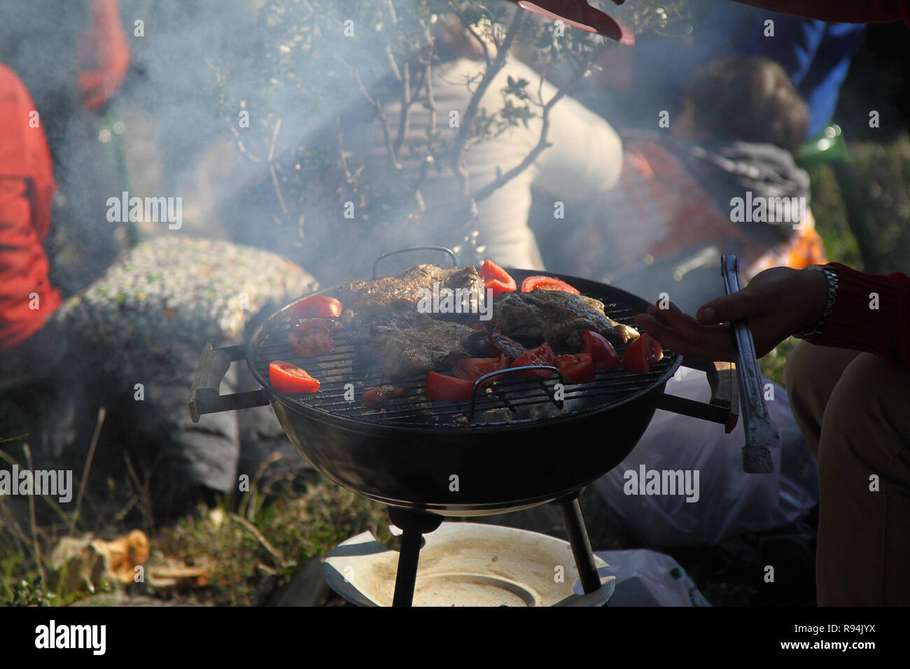 Fresh meatballs grilled outdoors on a gas grill. Meatballs on a barbecue Stock Photo Alamy
