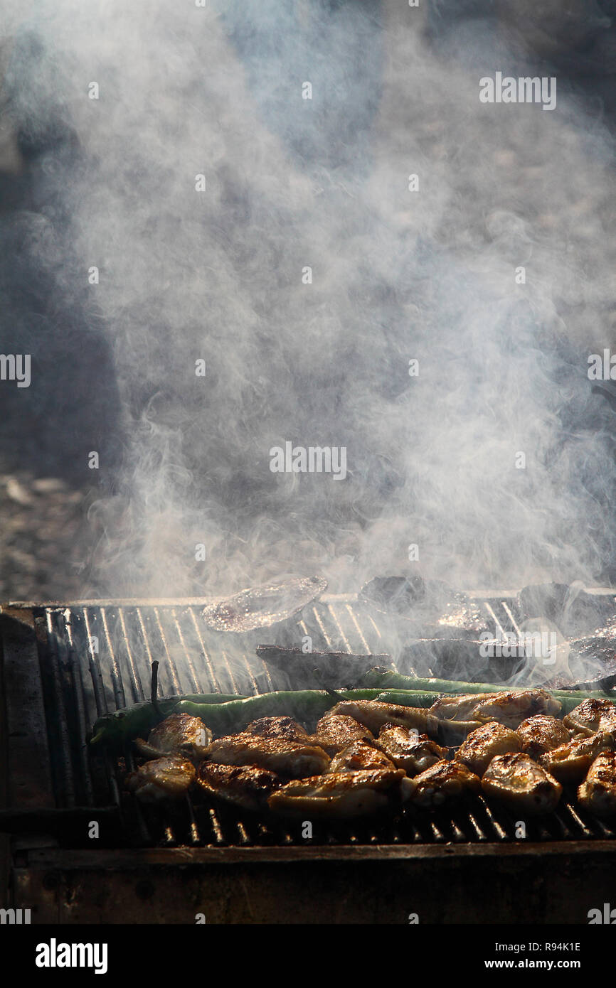 Fresh meatballs grilled outdoors on a gas grill. Meatballs on a barbecue Stock Photo Alamy