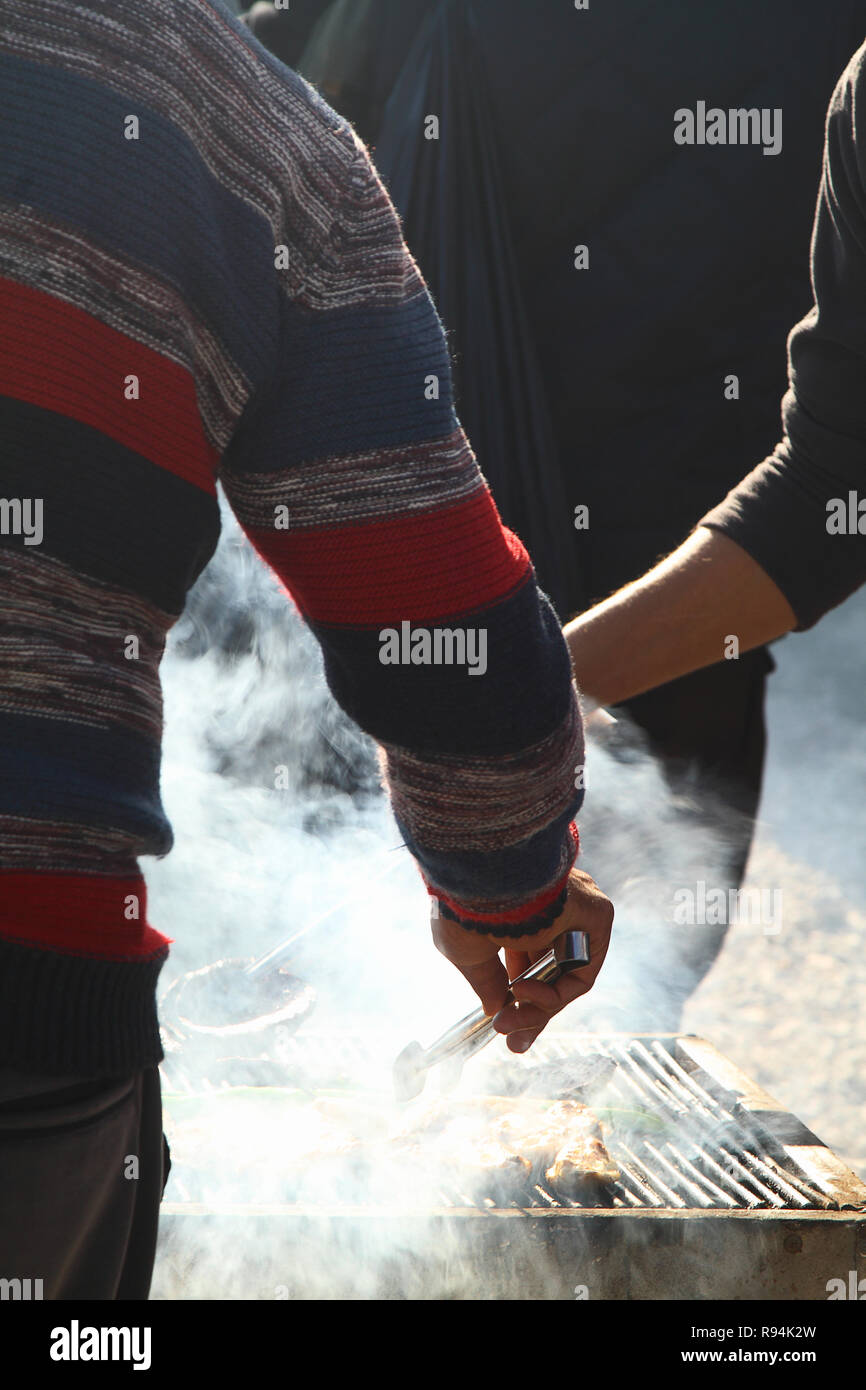 Fresh meatballs grilled outdoors on a gas grill. Meatballs on a barbecue Stock Photo Alamy