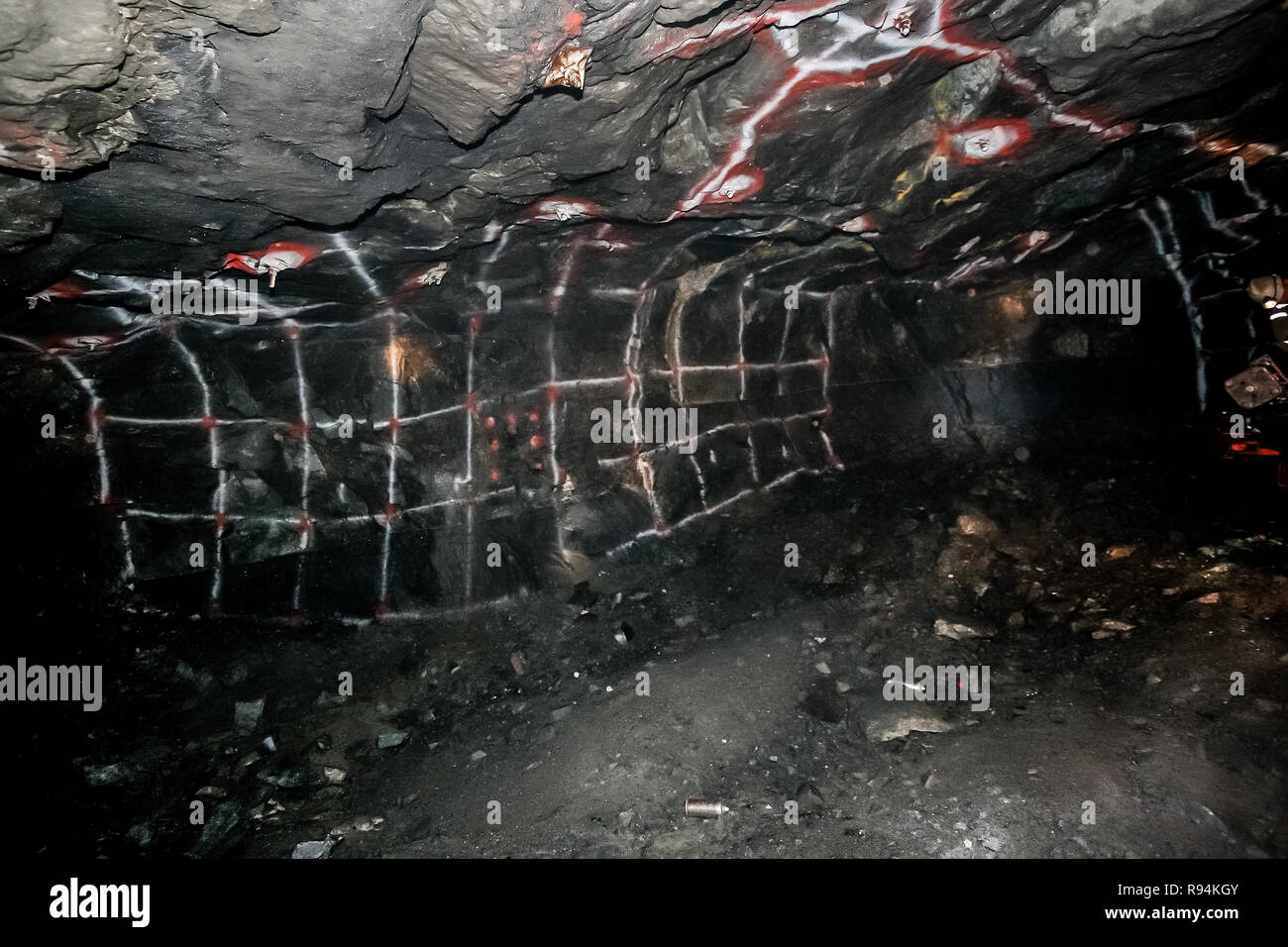 Underground Platinum and Chrome mining drilling holes for dynamite