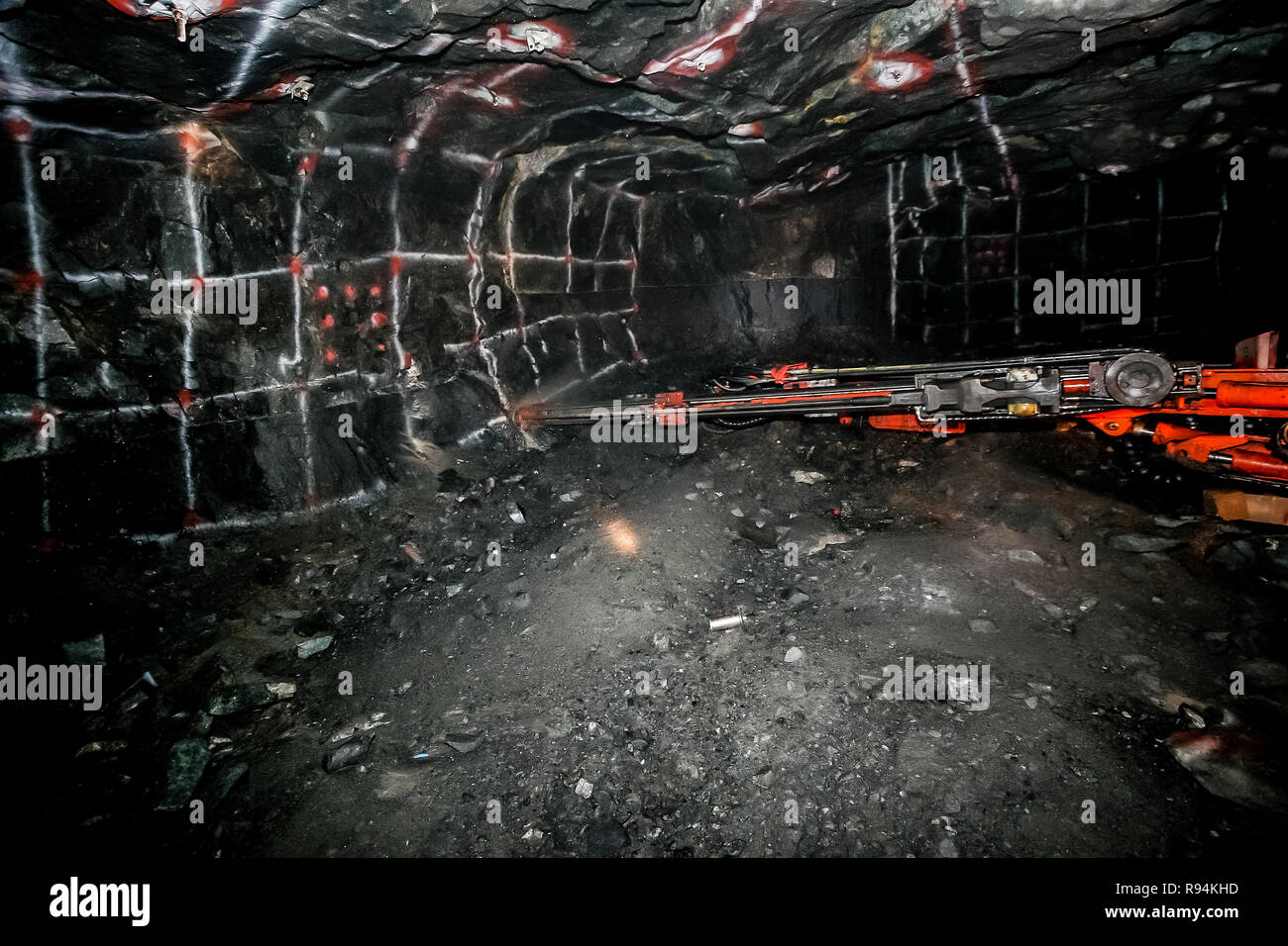 Underground Platinum and Chrome mining drilling holes for dynamite