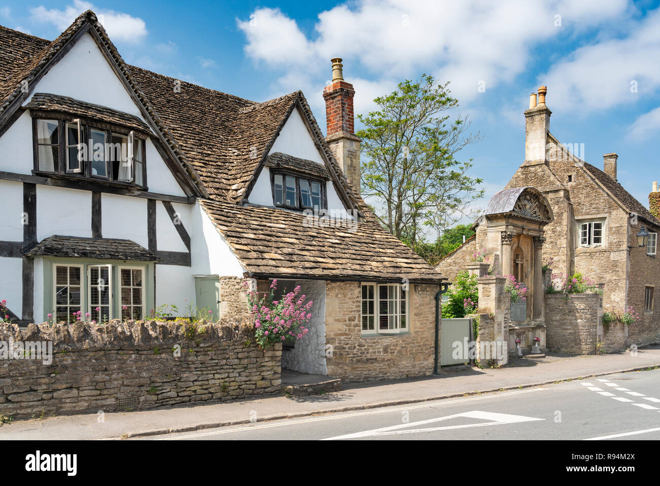 Historic houses and buildings in the medieval village of Lacock, Wiltshire, England. Stock Photo