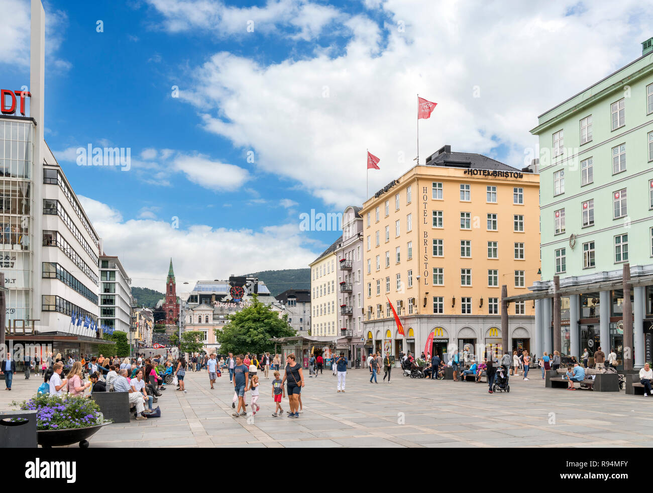 Torgalmenningen, the main square in the city centre, Bergen, Norway Stock Photo