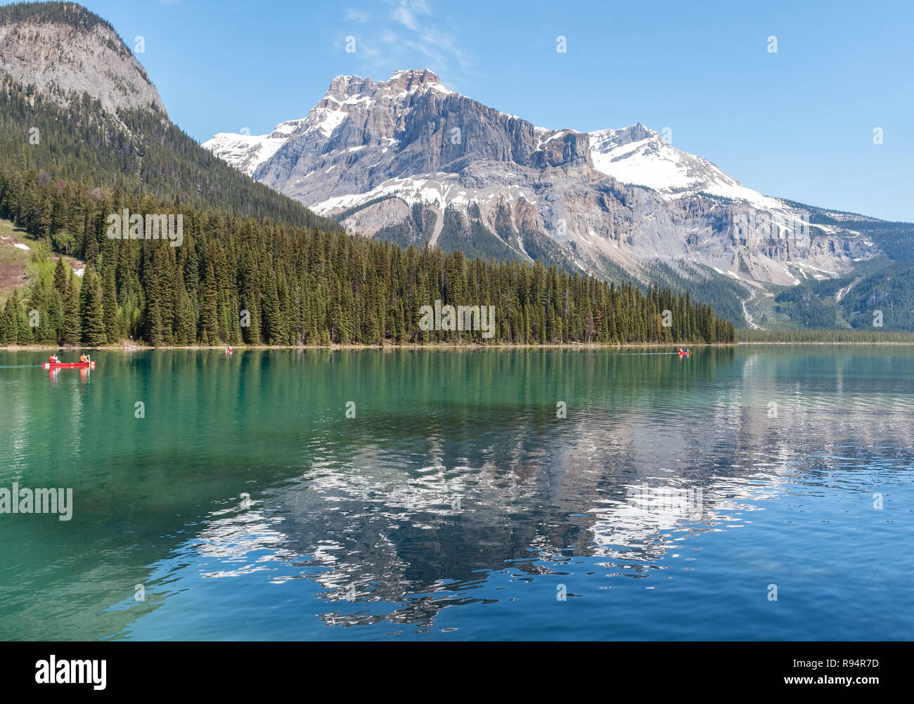 Canoe on Emerald Lake in Canadian Rocky Mountains Yoho NP, BC, Canada
