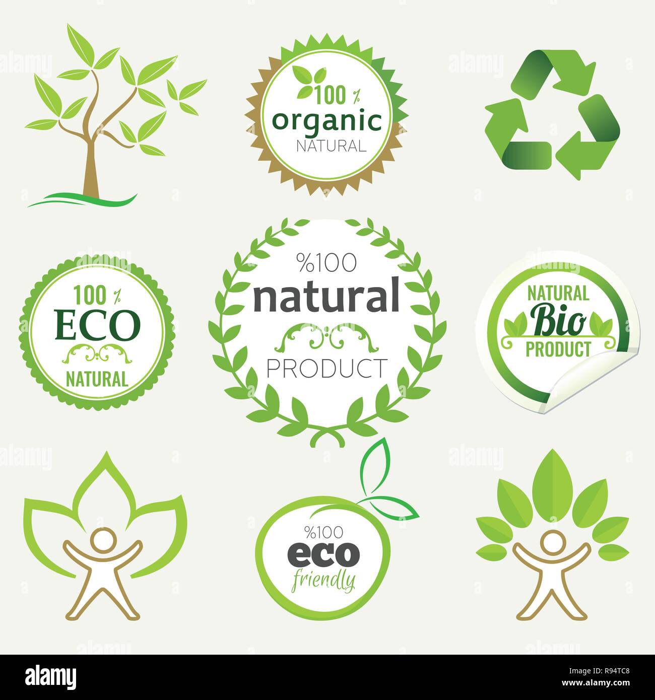 Vector set of abstract green label design templates. All elements are ...