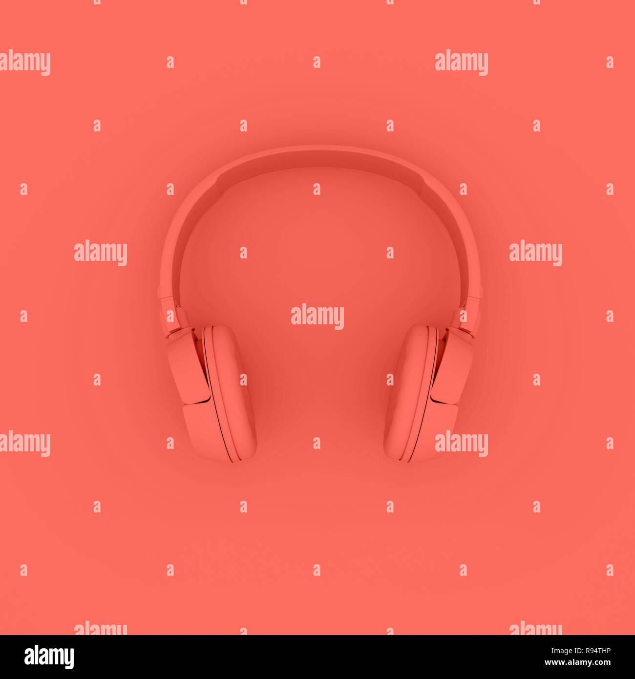 Modern Headphones trend living Coral color Stock Photo