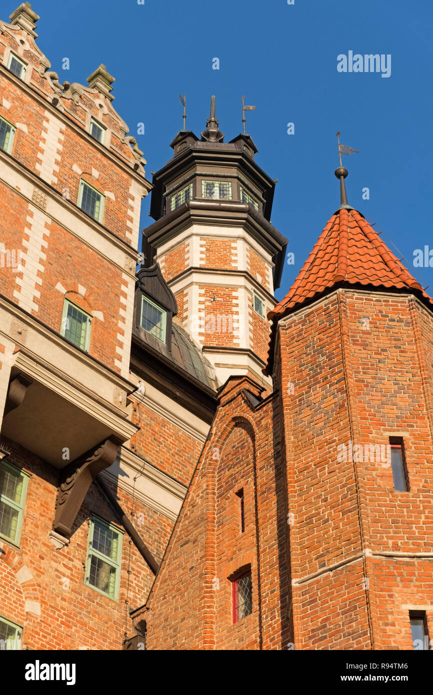 Turrets at Mariacka Gate Dlugie Pobrzeze riverside promenade Gdańsk Poland Stock Photo
