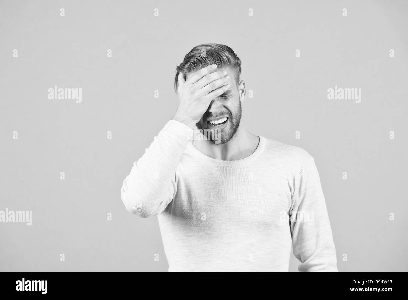 Face palm, disappointed slapping head due to mistake, oversight or epic  fail, headache in studio, forgetful model remembers do importent task,  keeps hand on forehead, remembering important forgets Stock Photo - Alamy