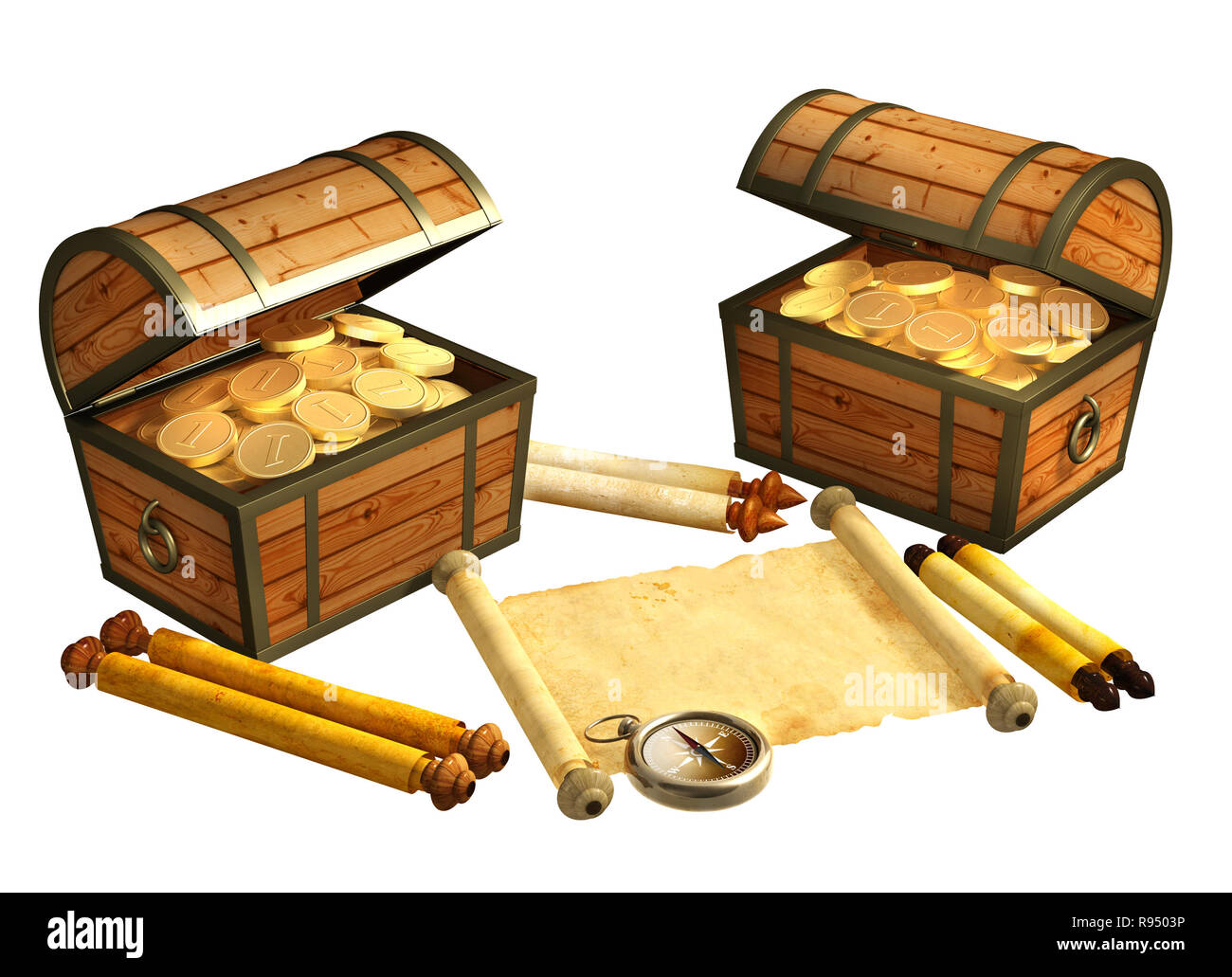 Pirate treasure. Objects isolated over white Stock Photo - Alamy