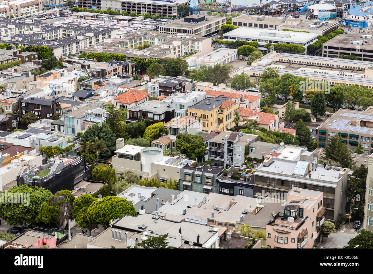 Aerial view of San Francisco rooftops from Coit Tower Stock Photo