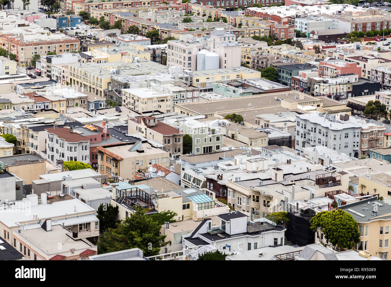Aerial view of San Francisco rooftops from Coit Tower Stock Photo