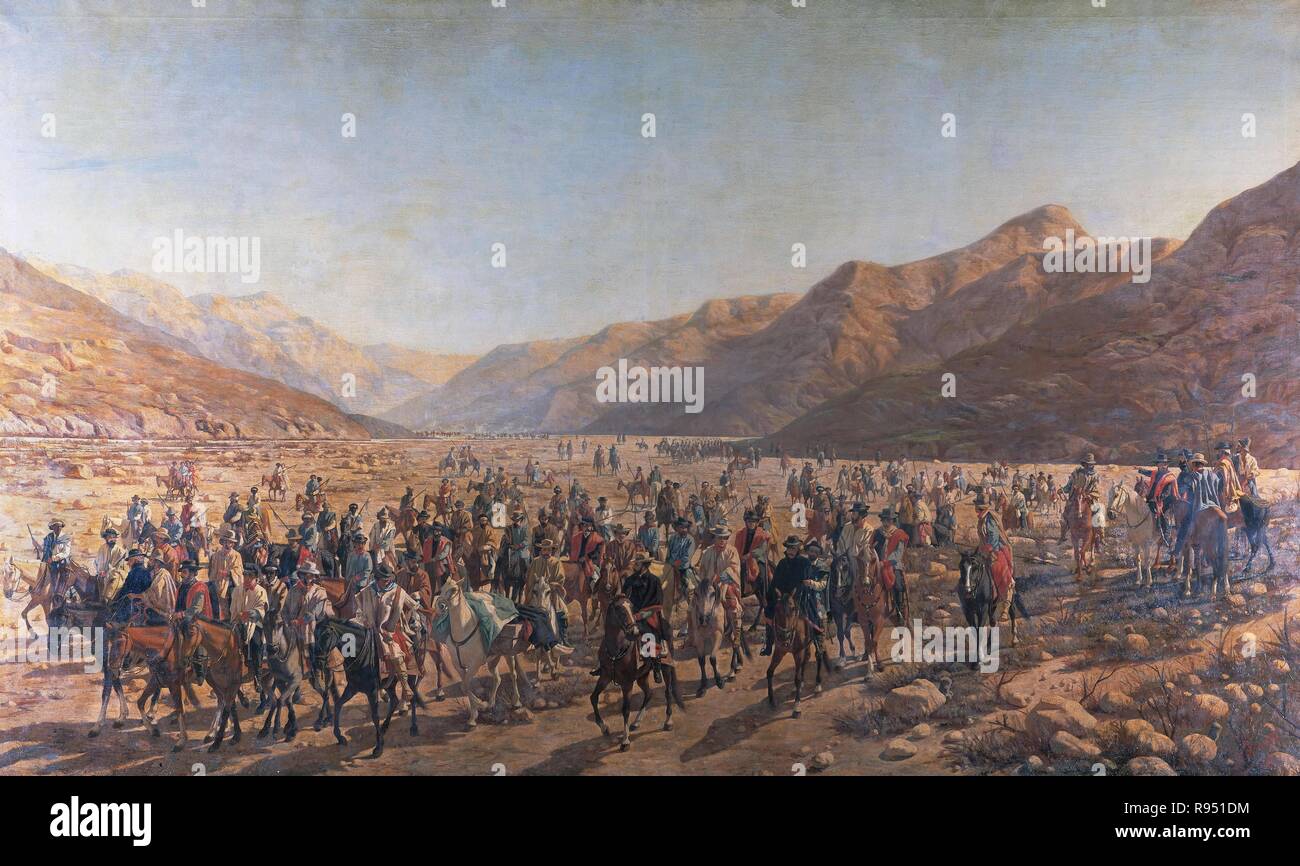 Juan Galo Lavalle (1797-1841). Argentine military and political figure. Driving the corpse of General Juan Lavalle by the Quebrada de Humahuaca,  1889. By Nicanor Blanes. The escape of Lavalle's soldiers following his assassination by federalist supporters of Rosas at San Salvador de Jujuy. National Historical Museum. Buenos Aires. Argentina. Stock Photo