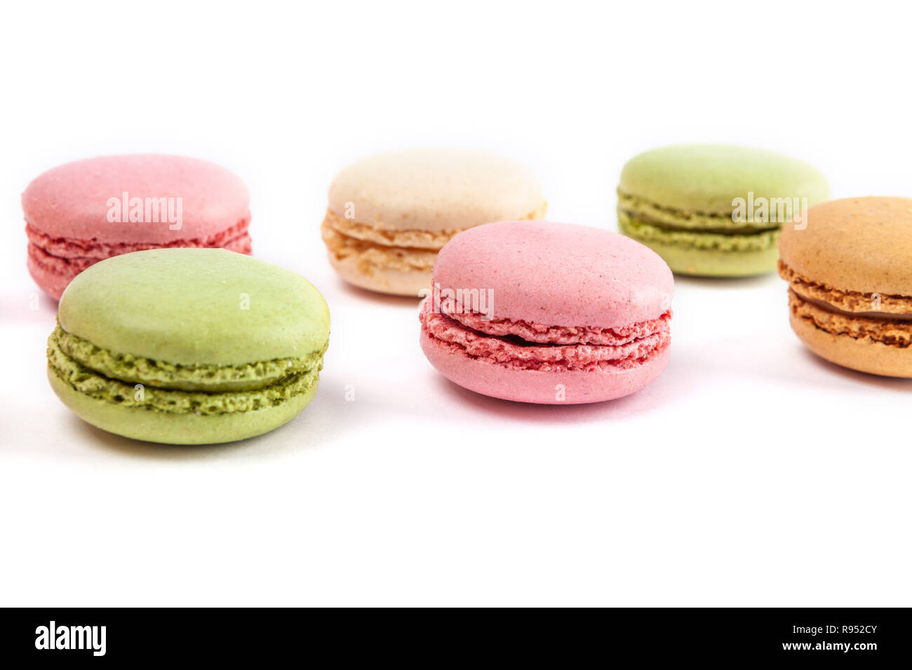 French macarons on white background Stock Photo