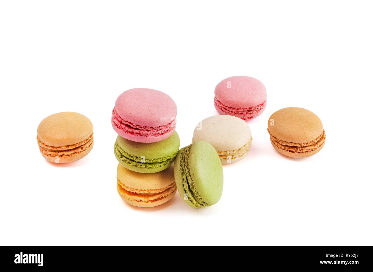 Decorative arrangement of macarons on white background Stock Photo - Alamy