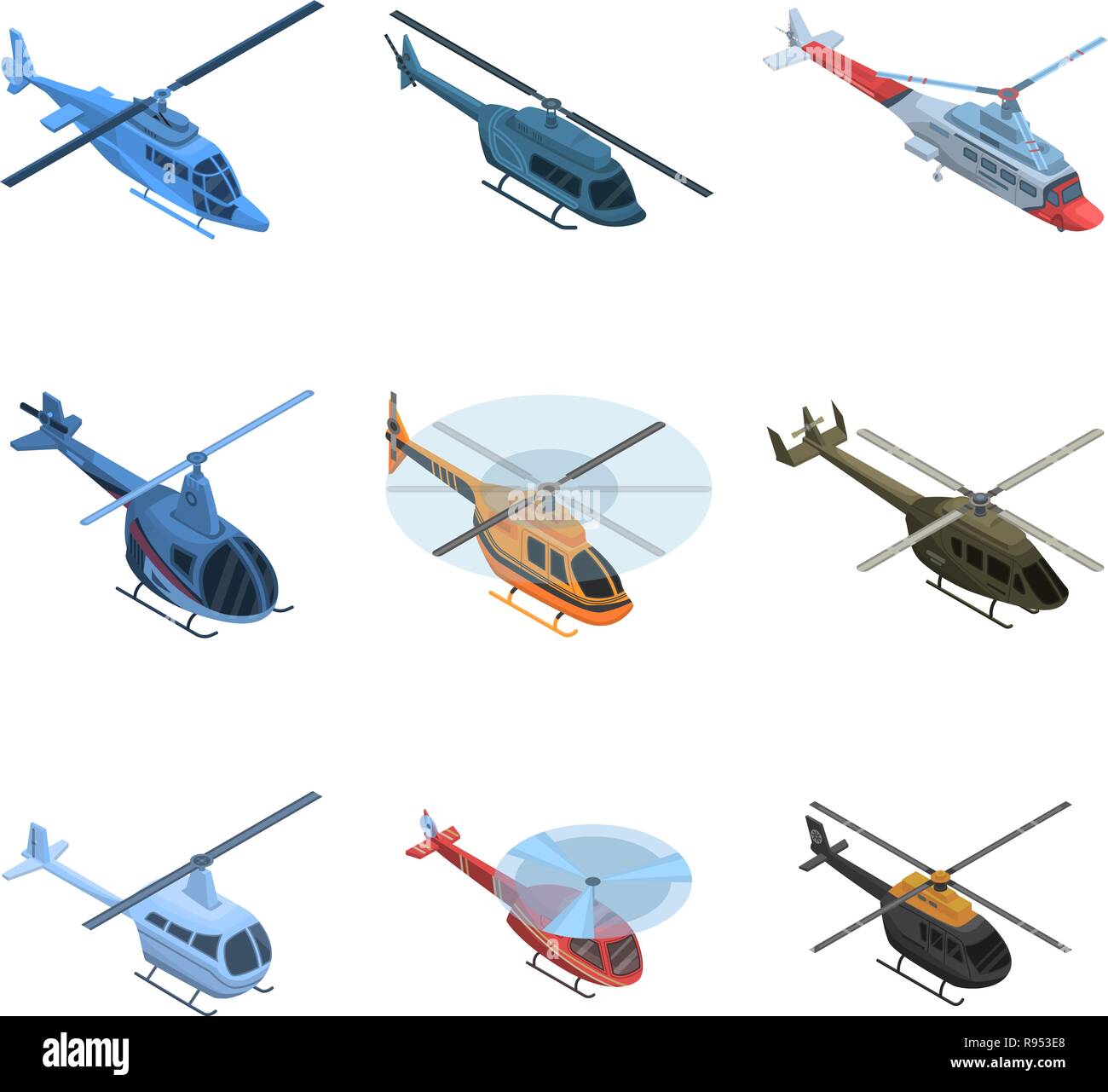 Helicopter icon set, isometric style Stock Vector