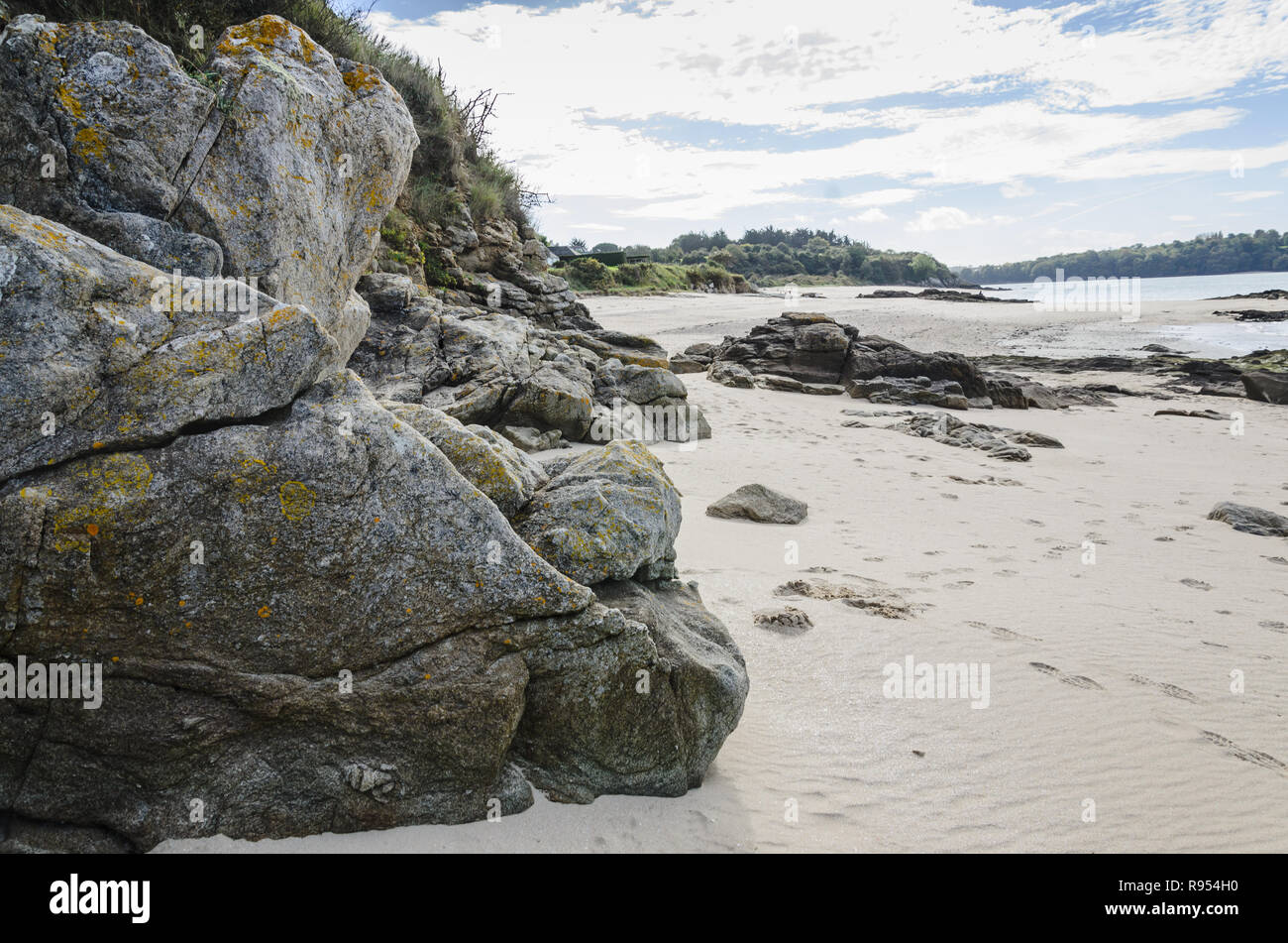 Big Rock on a Normandy beach, France, Brittany Stock Photo