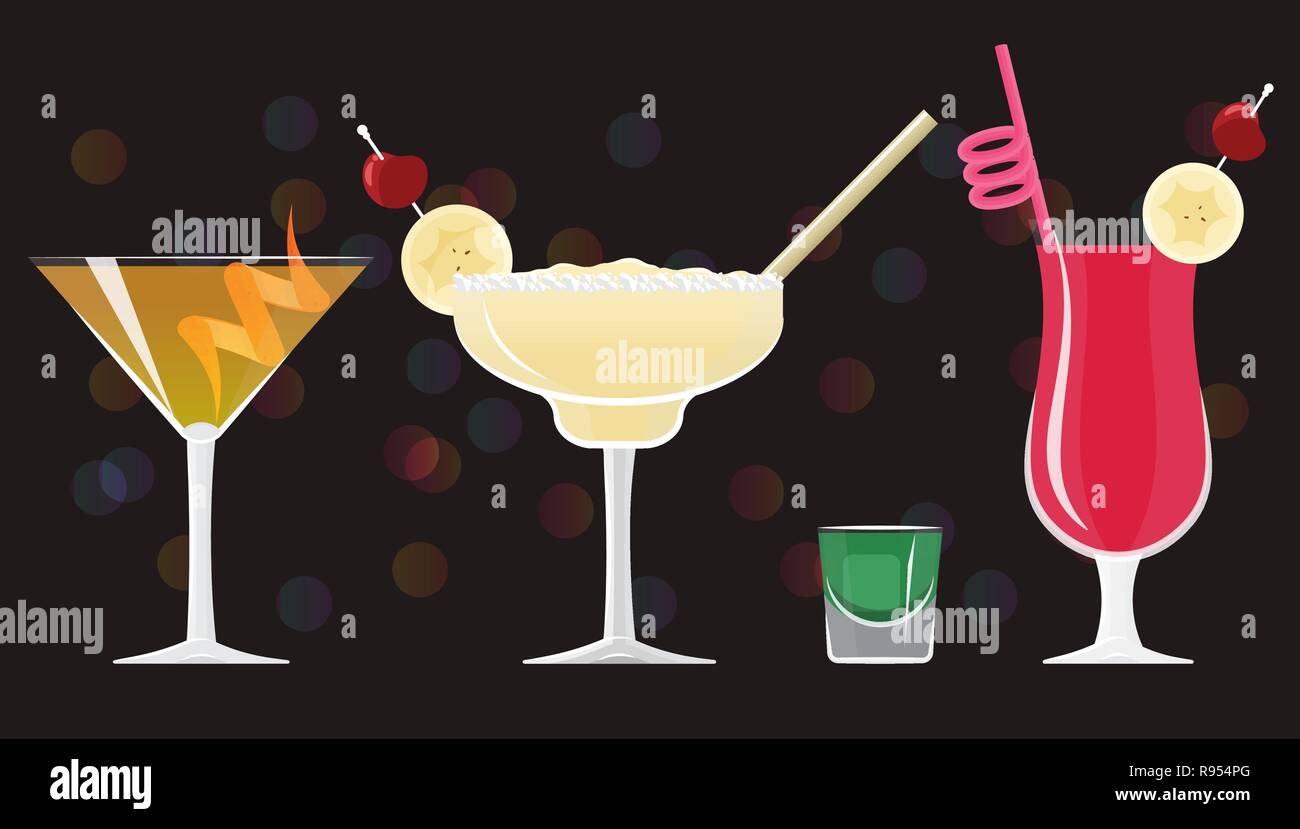 Cosmopolitan cocktail, Old Fashioned, Margarita, Absinthe ,Zombie