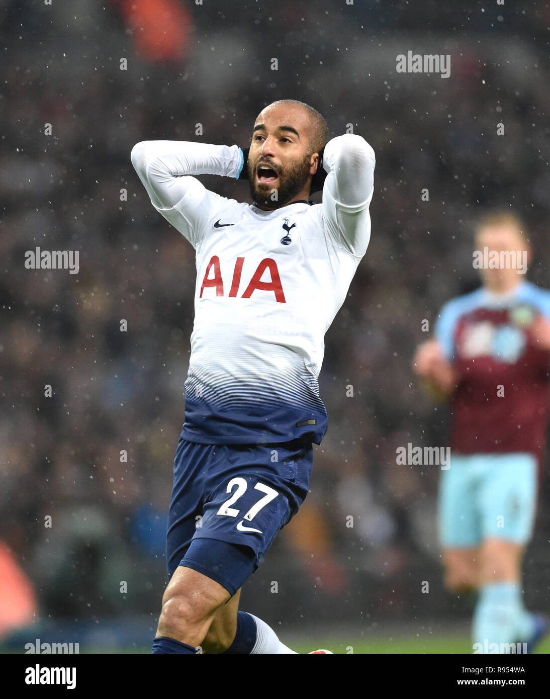 Lucas Moura of Spurs reacts after missing a chance during the Premier League match between Tottenham Hotspur and Burnley at Wembley Stadium ,London , 15 December 2018 Editorial use only. No merchandising. For Football images FA and Premier League restrictions apply inc. no internet/mobile usage without FAPL license - for details contact Football Dataco Stock Photo
