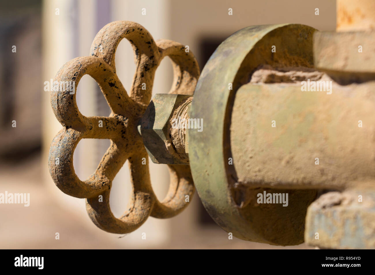 manual handwheel in a control valve, industrial pipe valve Stock Photo