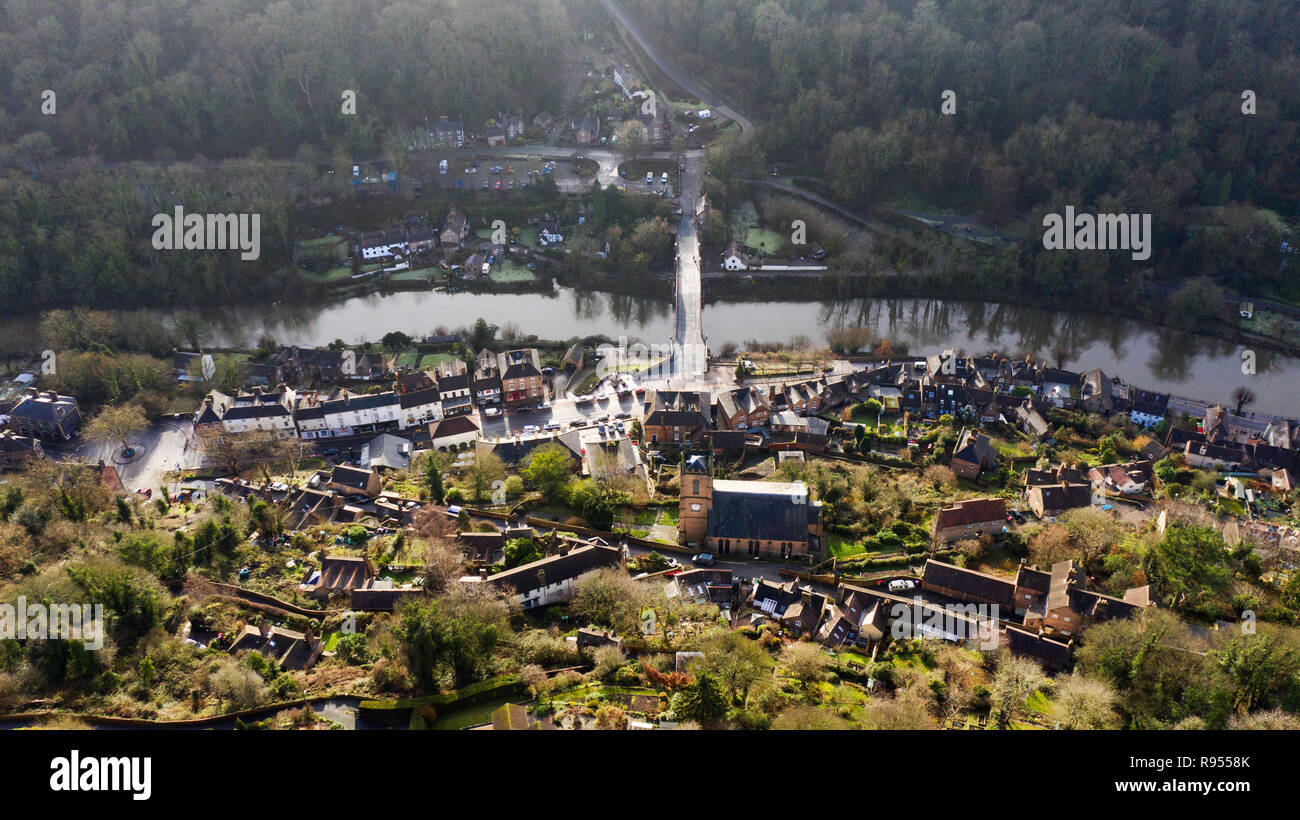 Aerial view of Ironbridge and River Severn in Shropshire Stock Photo