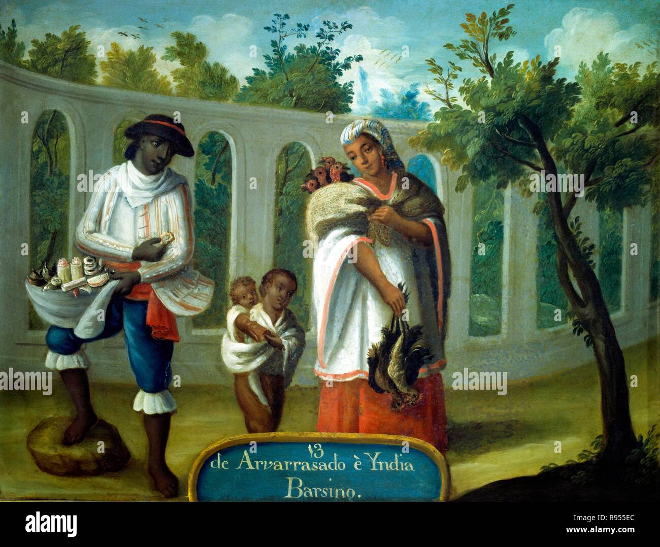 Escena de mestizaje nº 13. 'De Albarazado e India: Barsino'. Anónimo, S. XVIII. Museum: MUSEO DE AMERICA. Stock Photo