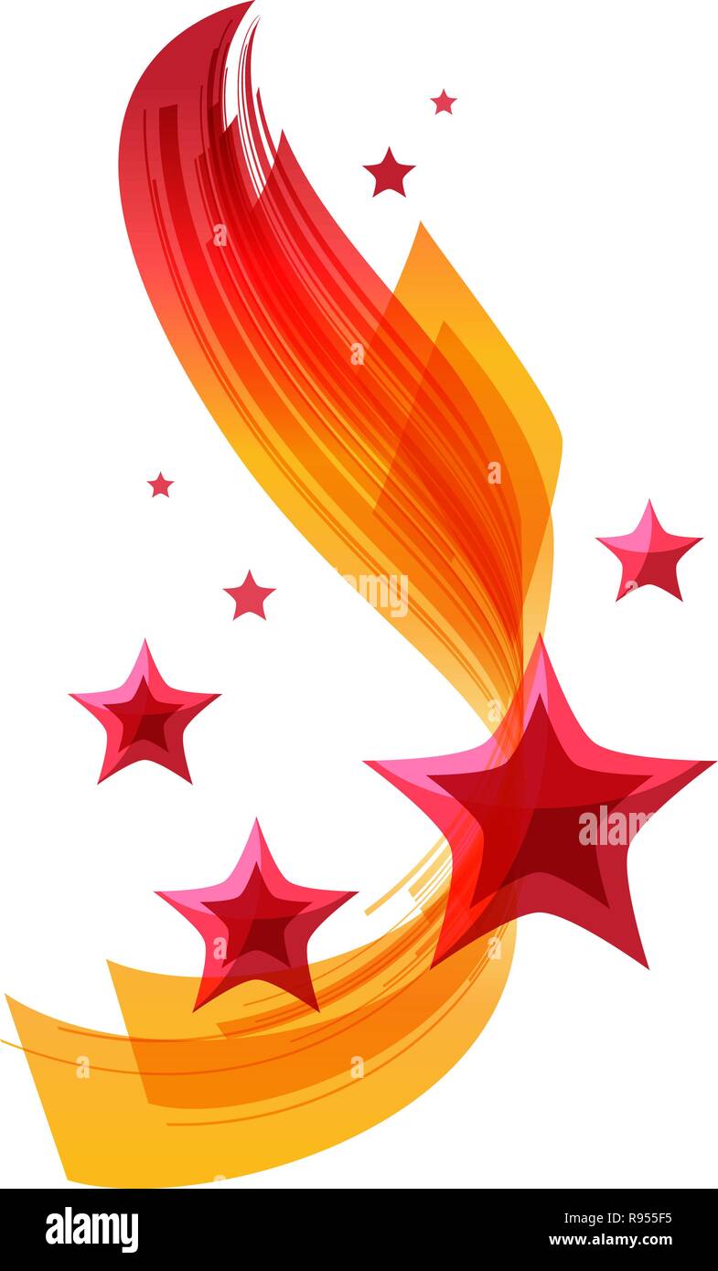 Red and yellow striped ribbon with red stars isolated on white background Stock Vector