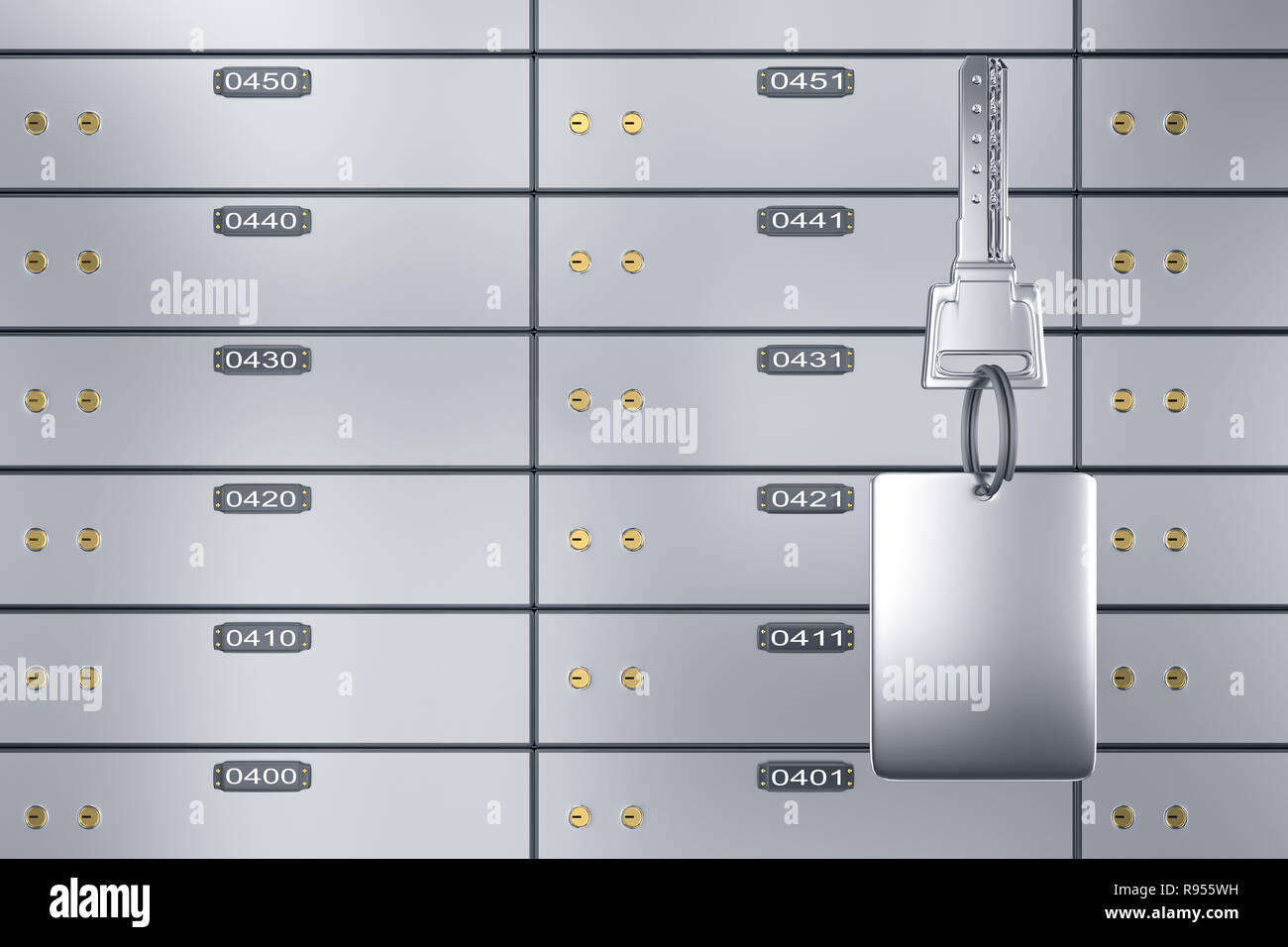 3D deposit boxes with key. Safe lockers Stock Photo