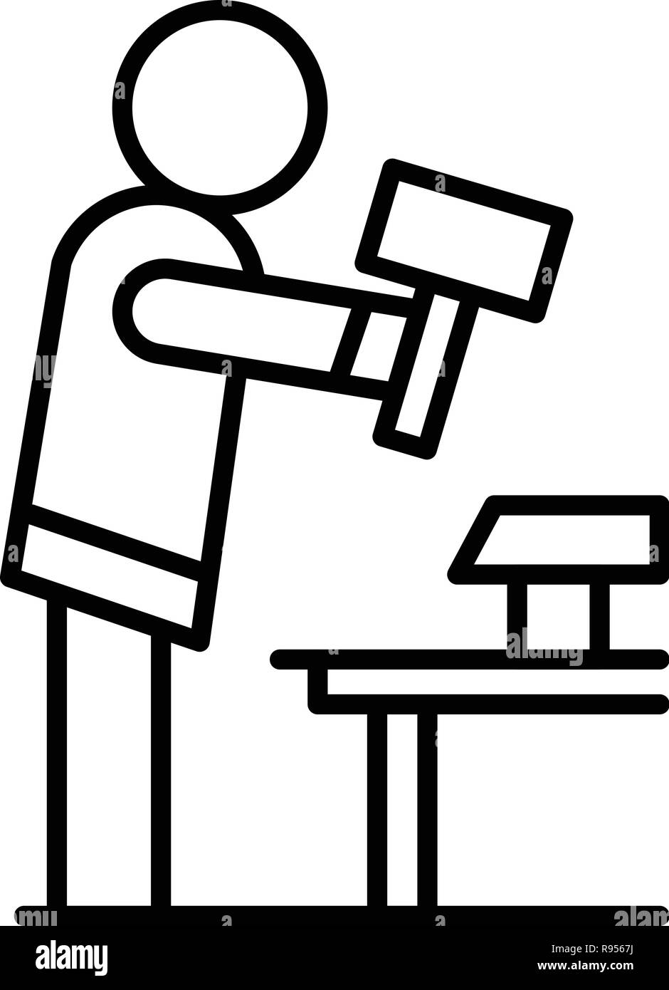 Anvil man work icon, outline style Stock Vector