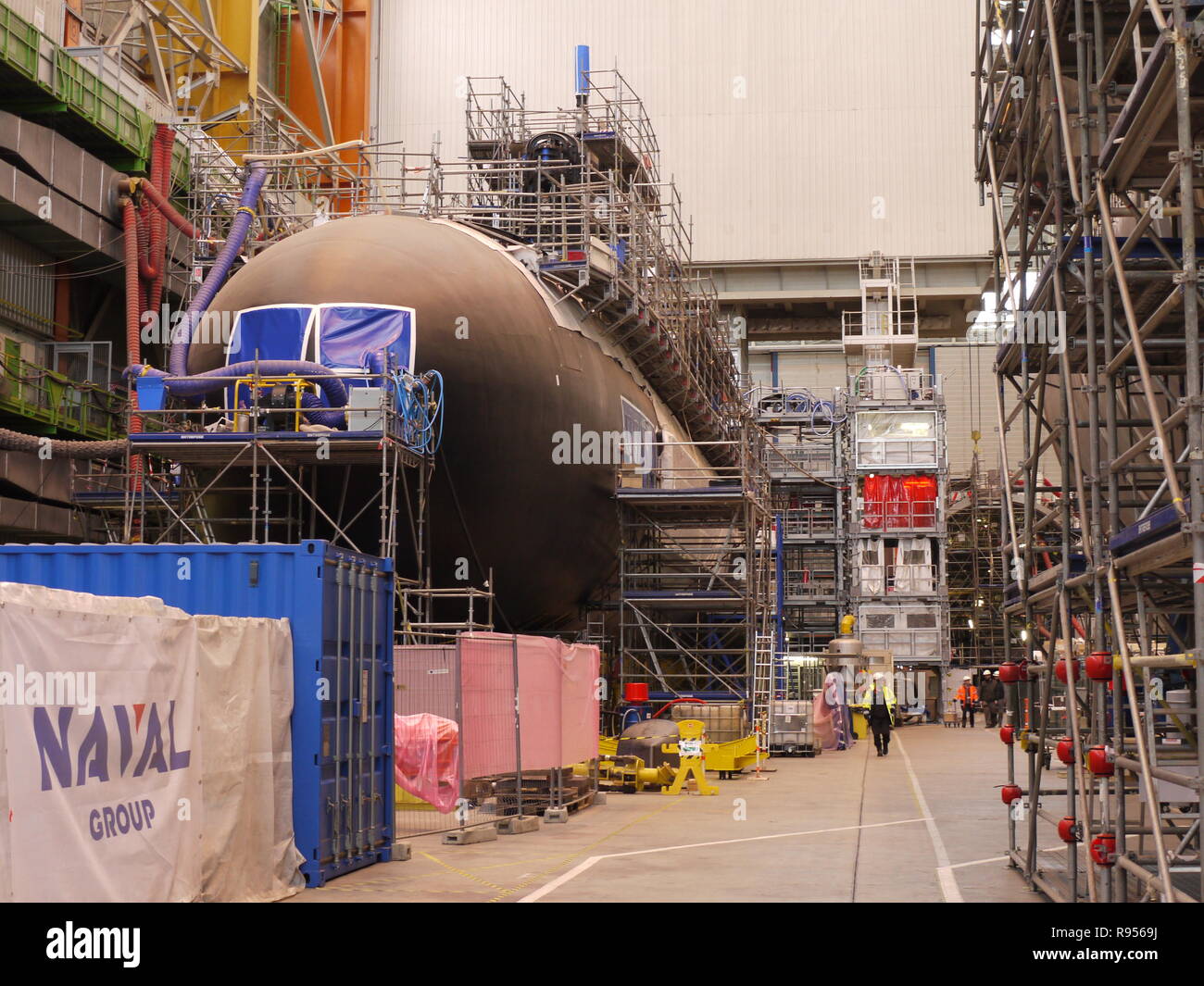 French submarine Barracuda in production in Naval group plant of Cherbourg, France Stock Photo