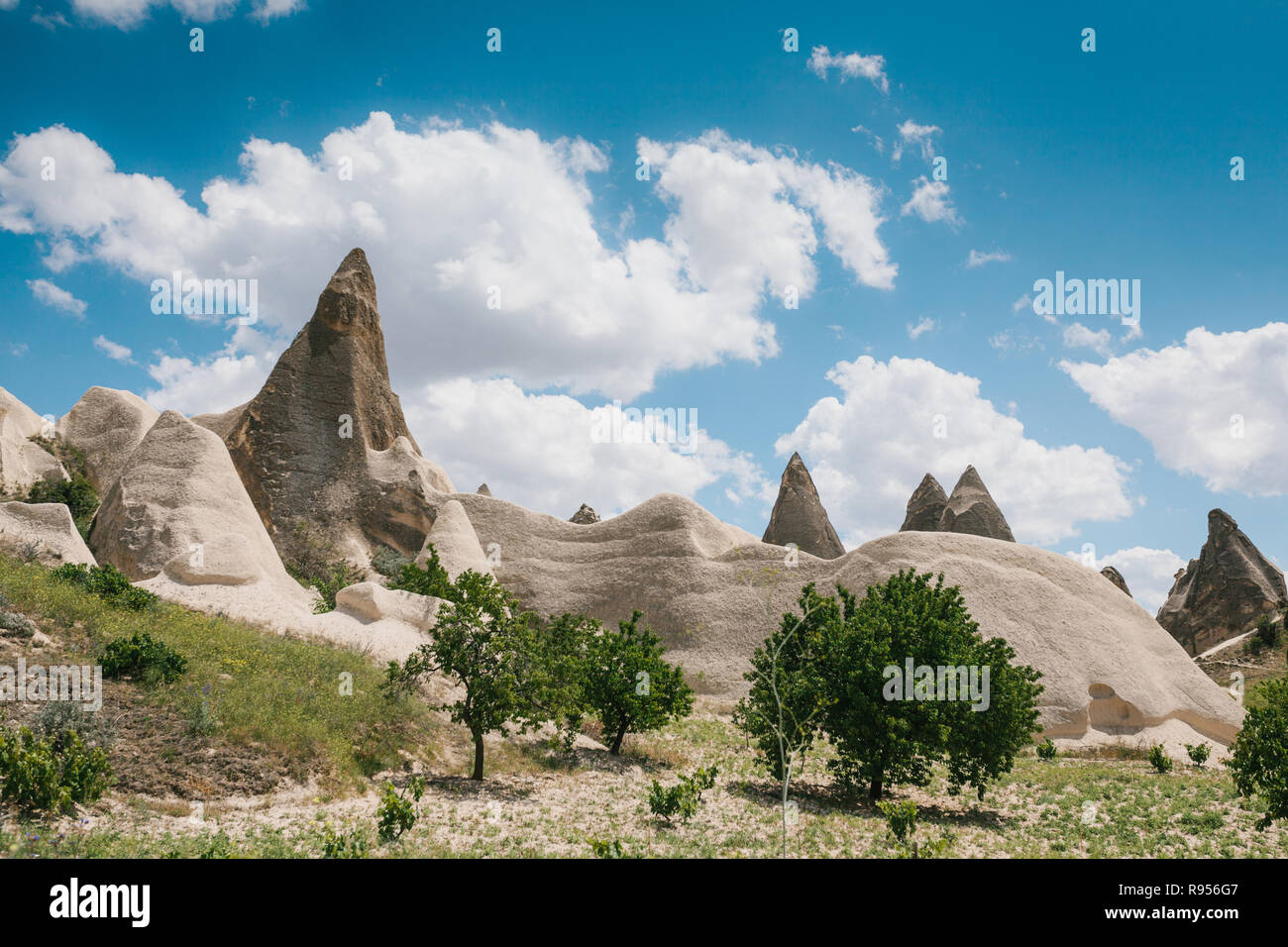 Beautiful view of the hills of Cappadocia. One of the sights of Turkey. Tourism, travel, nature. Stock Photo