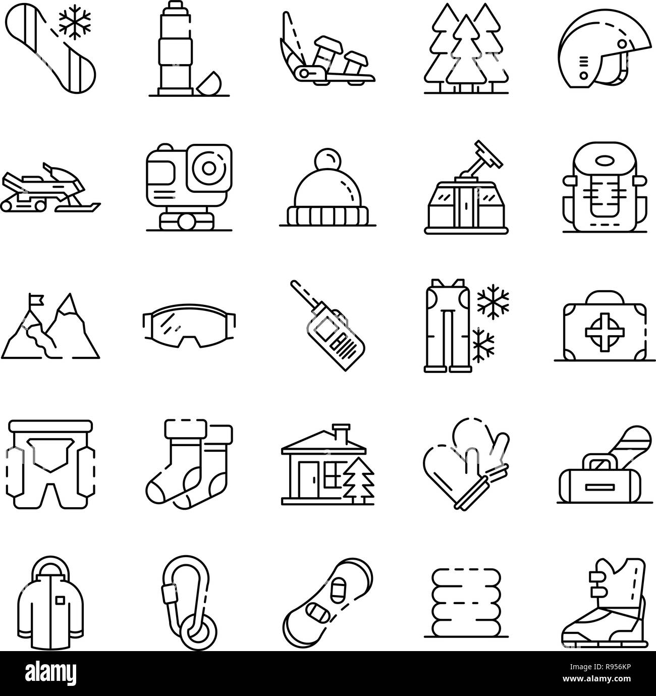 Snowboarding equipment icon set, outline style Stock Vector Image & Art ...