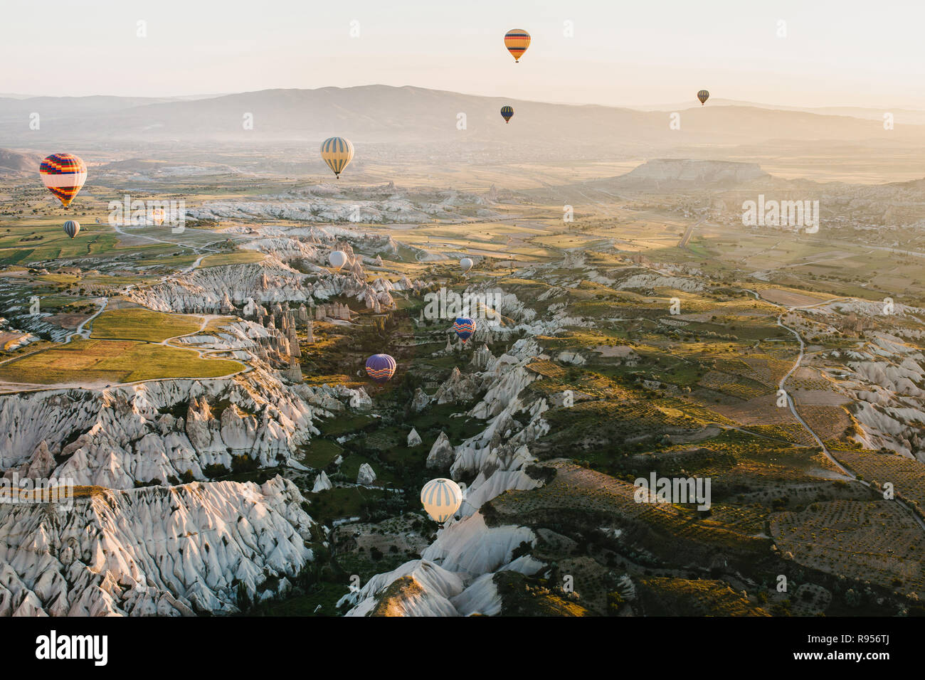 The famous tourist attraction of Cappadocia is an air flight. Cappadocia is known all over the world as one of the best places for flights with balloons. Cappadocia, Goreme, Turkey. Stock Photo