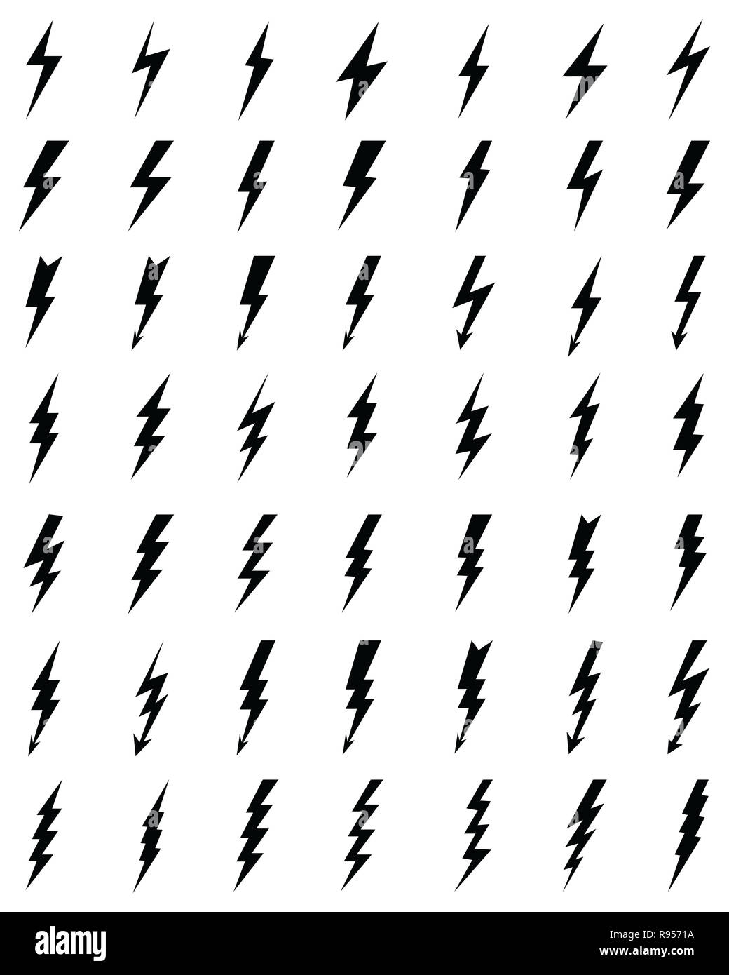 Black icons of thunder lighting on a white background Stock Photo