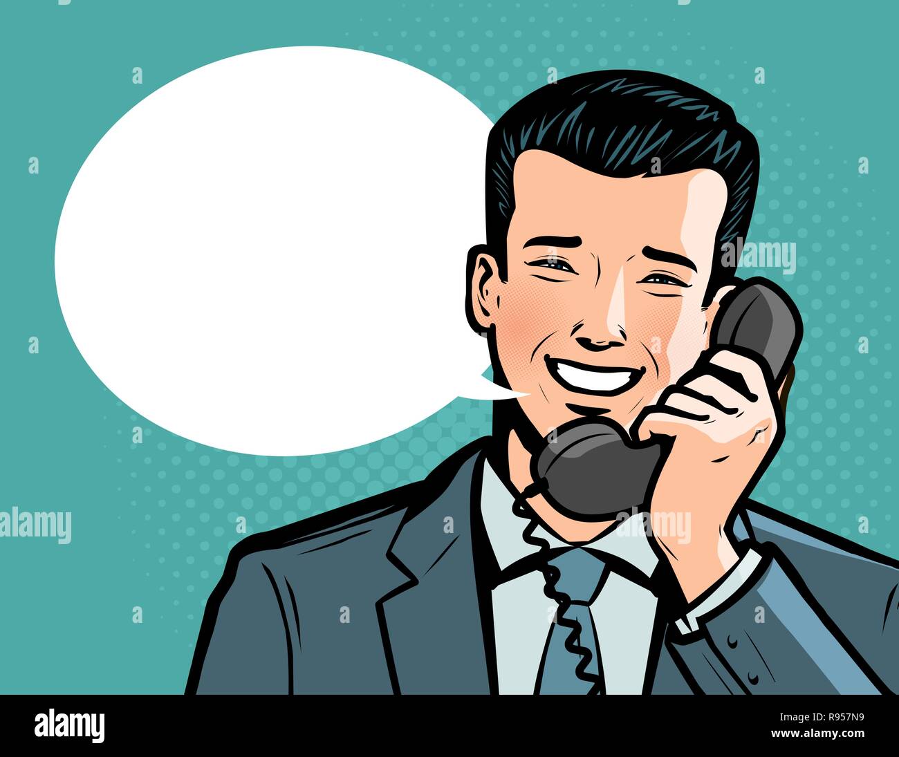 Businessman talking on the phone. Telephone conversation, call up concept. Vector illustration Stock Vector