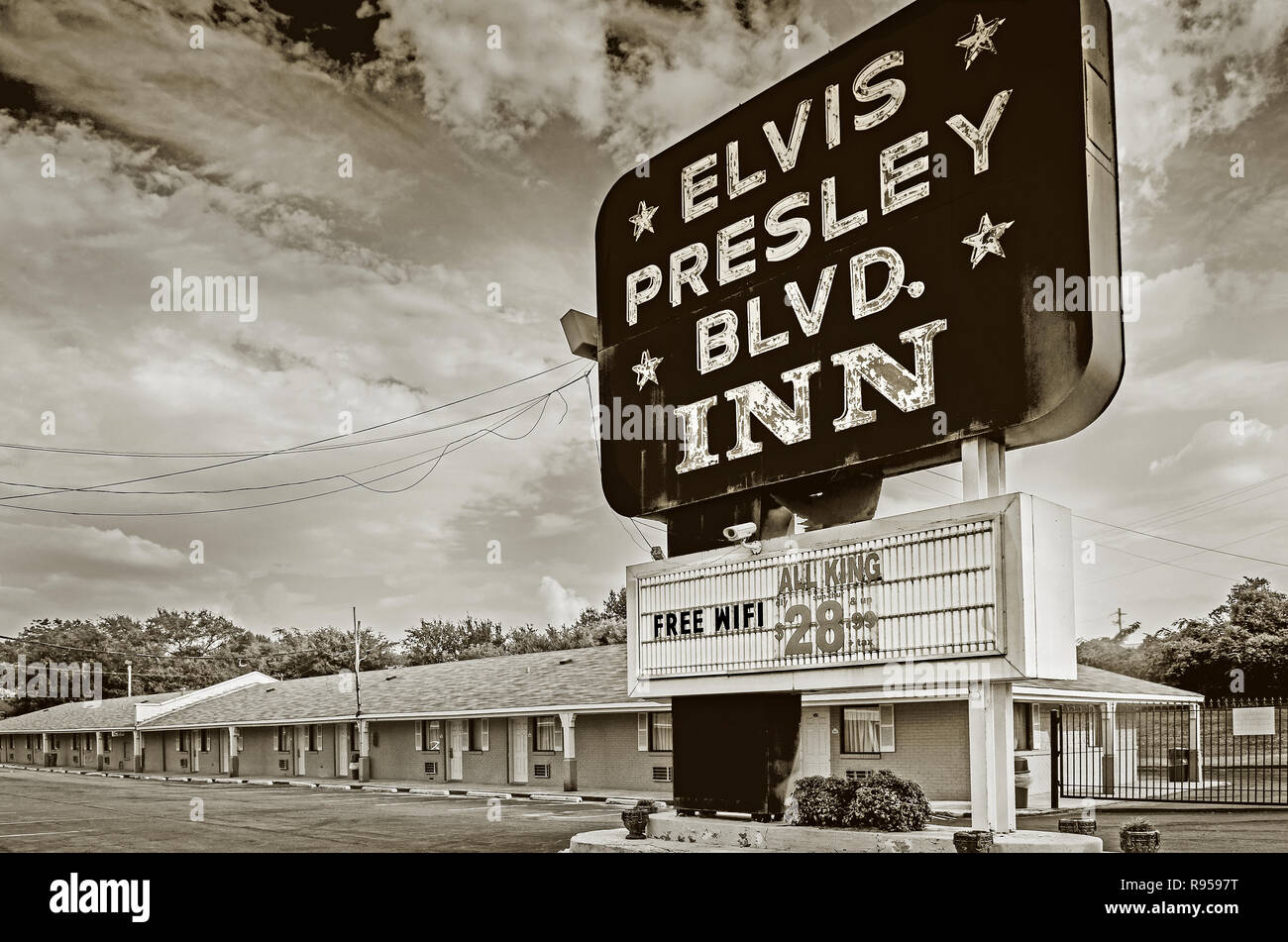 The Elvis Presley Blvd. Inn is pictured on Elvis Presley Boulevard, Sept. 3, 2015, in Memphis, Tennessee. Stock Photo