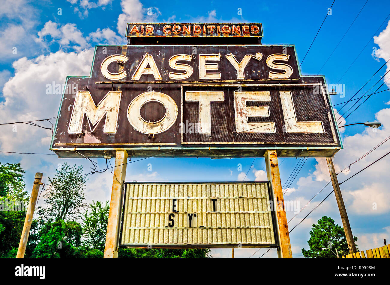 A rusting sign advertises Casey’s Motel on Elvis Presley Boulevard, Sept. 3, 2015, in Memphis, Tennessee. Stock Photo