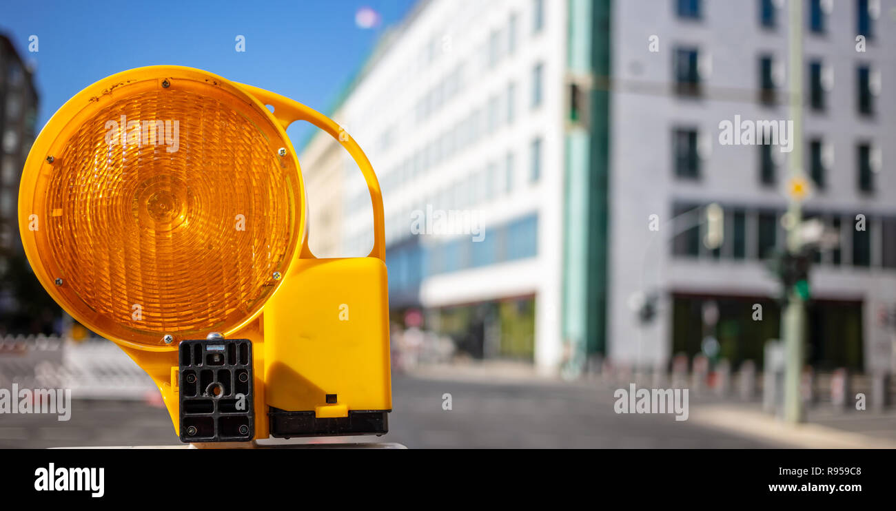 Road Construction Concept Orange Reflector Warning Light Protects