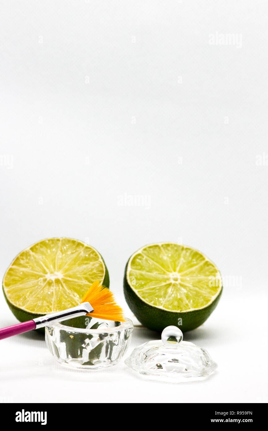 AHA fruit acids. Peeling fruit acid for the face, cosmetic brush