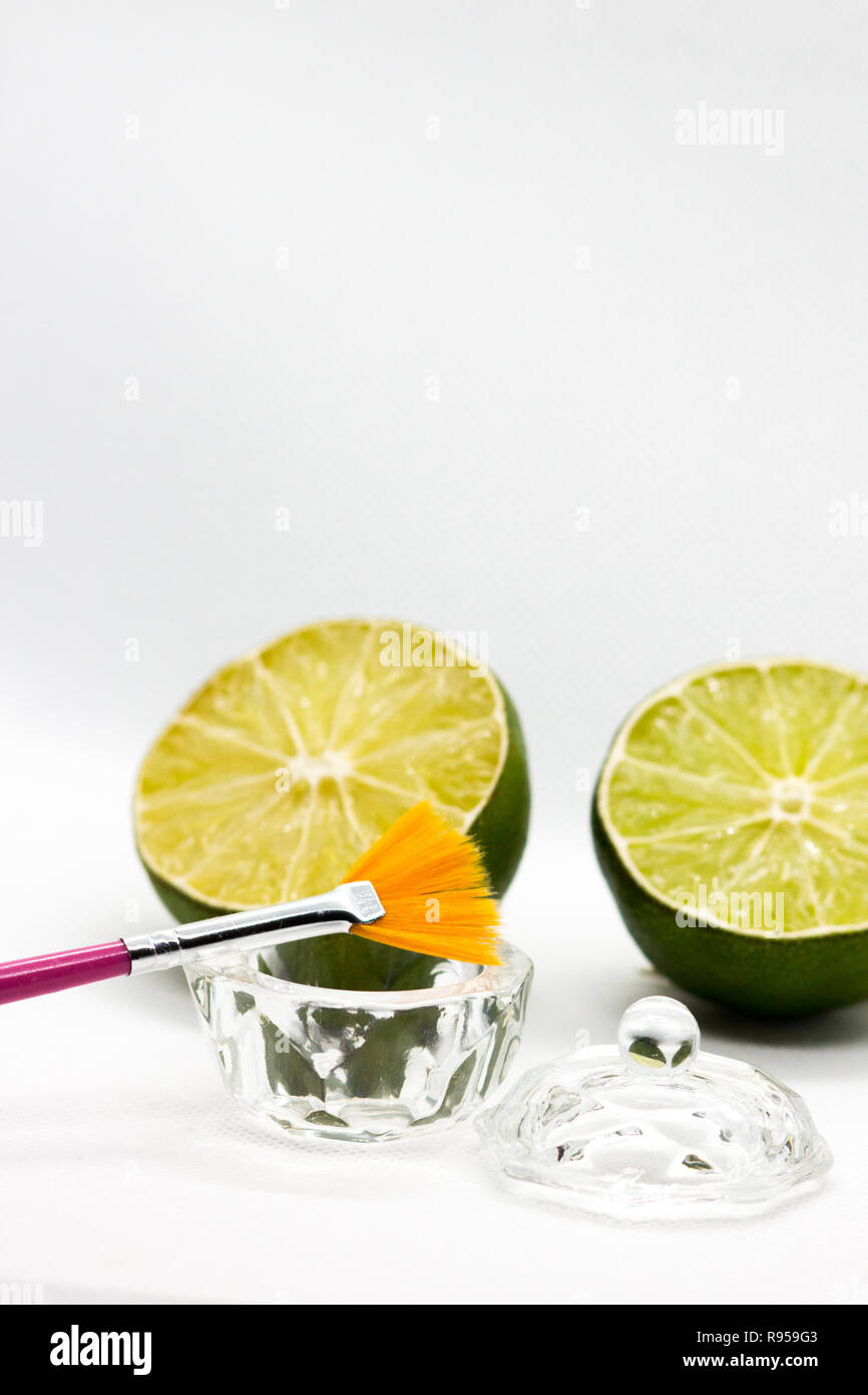 AHA fruit acids. Peeling fruit acid for the face, cosmetic brush