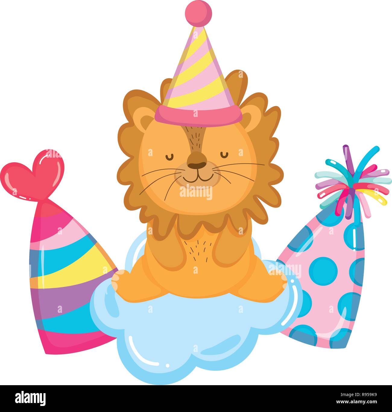 cute and little lion with party hat Stock Vector Image & Art - Alamy