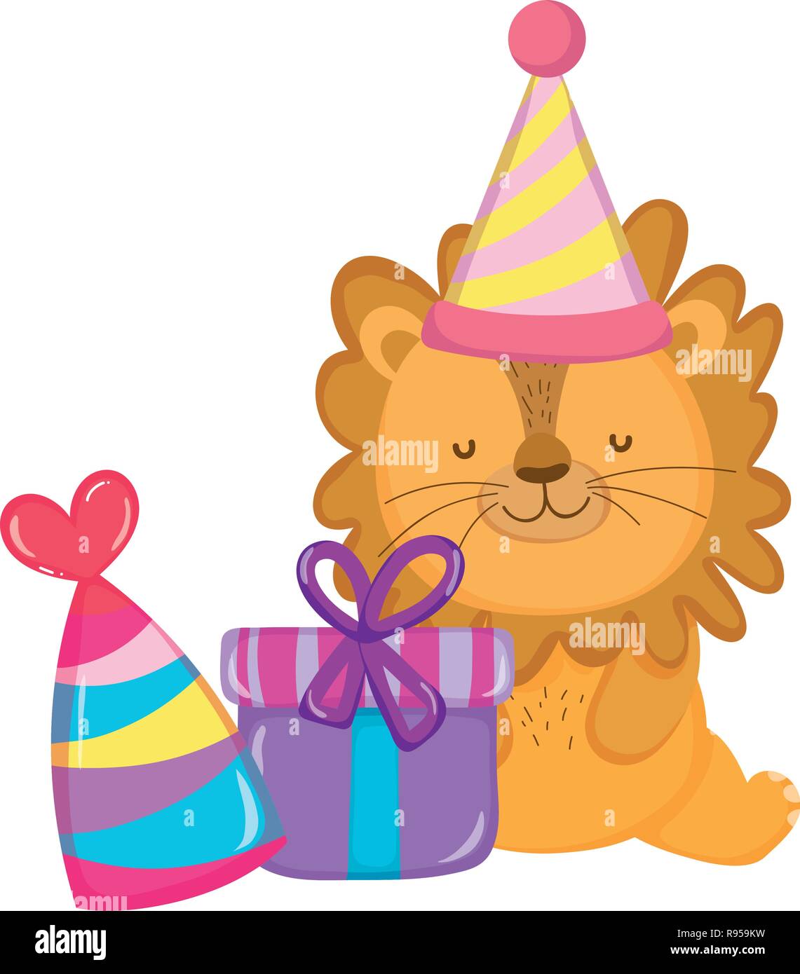 cute and little lion with party hat Stock Vector Image & Art - Alamy