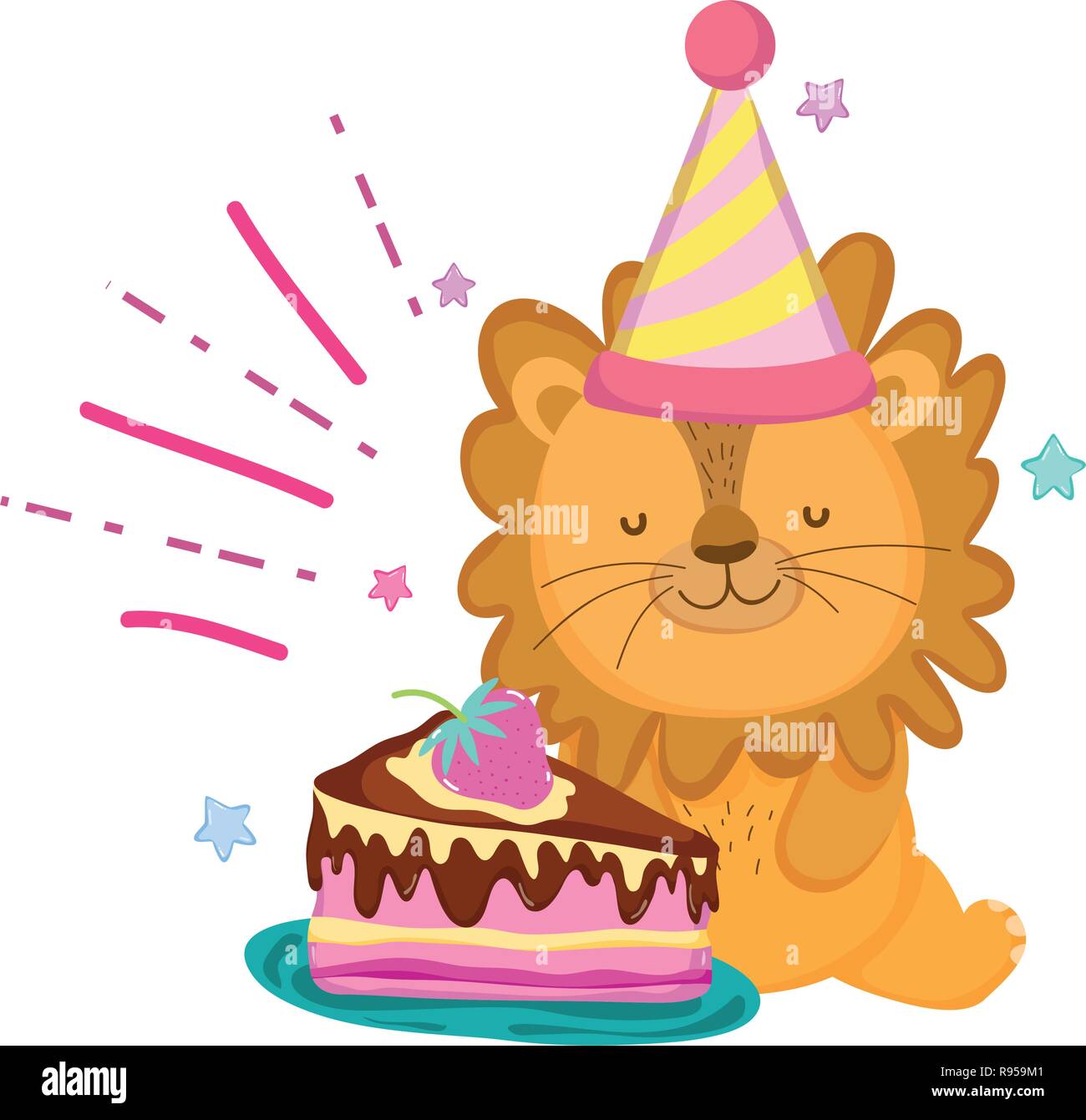 cute and little lion with party hat Stock Vector Image & Art - Alamy