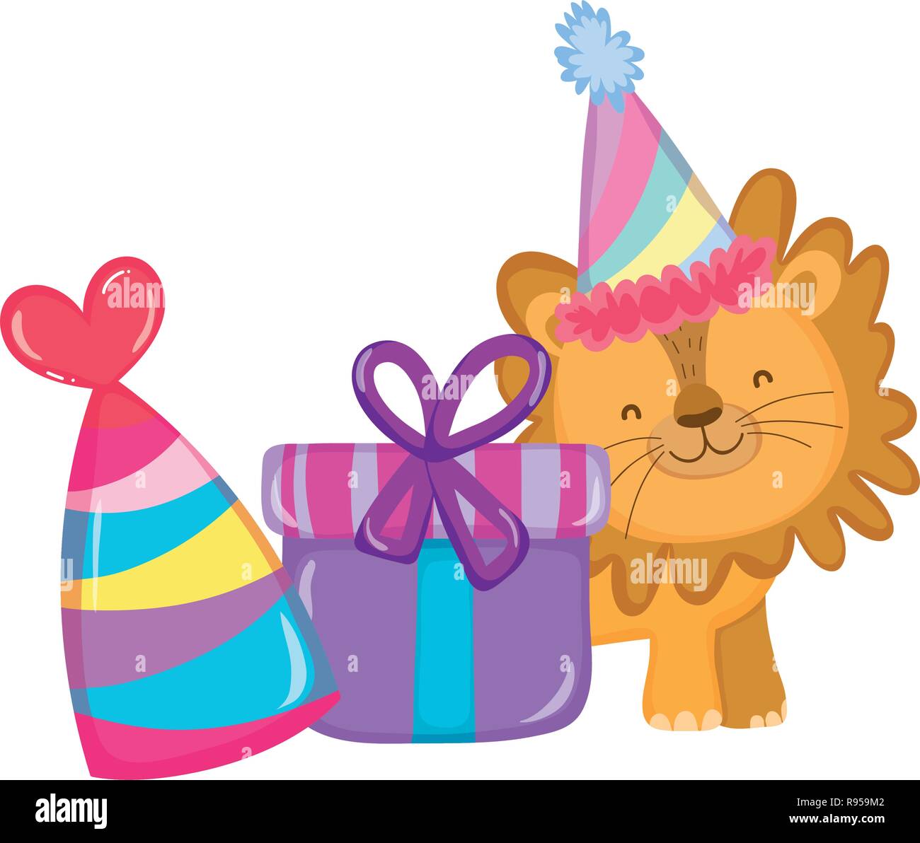 cute and little lion with party hat Stock Vector Image & Art - Alamy